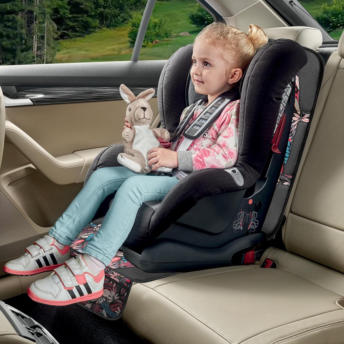 Car Seat Protector for Child Car Seat, 2 Pack Baby Car Seat Covers with Mesh Pockets & Non-Slip Backing 600D Durable Seat Protector Under Baby Car Seat for Car Back Seat (Red Leaves, Large)