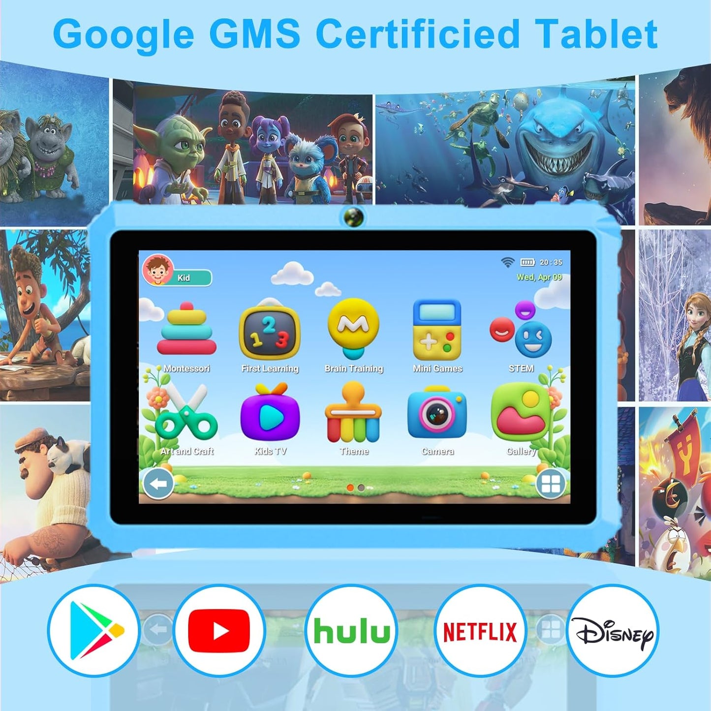 YINOCHE Kids Tablet 7" Android Tablet for Kids 3-7 32GB Tablets for Toddlers with Case WiFi Parental Control Dual Camera GMS Certified Toddler Learning Tablets for Children (Blue)