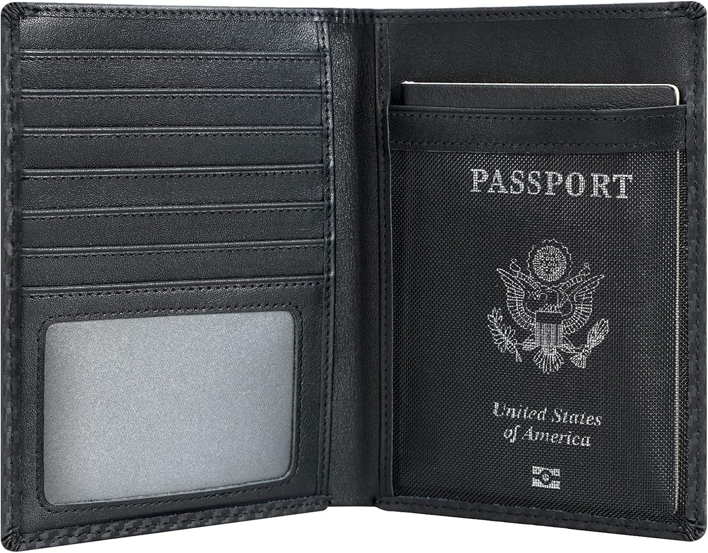 Polare Luxury RFID Blocking Leather Passport Holder Travel Wallet For Men and Women (Carbon Black)