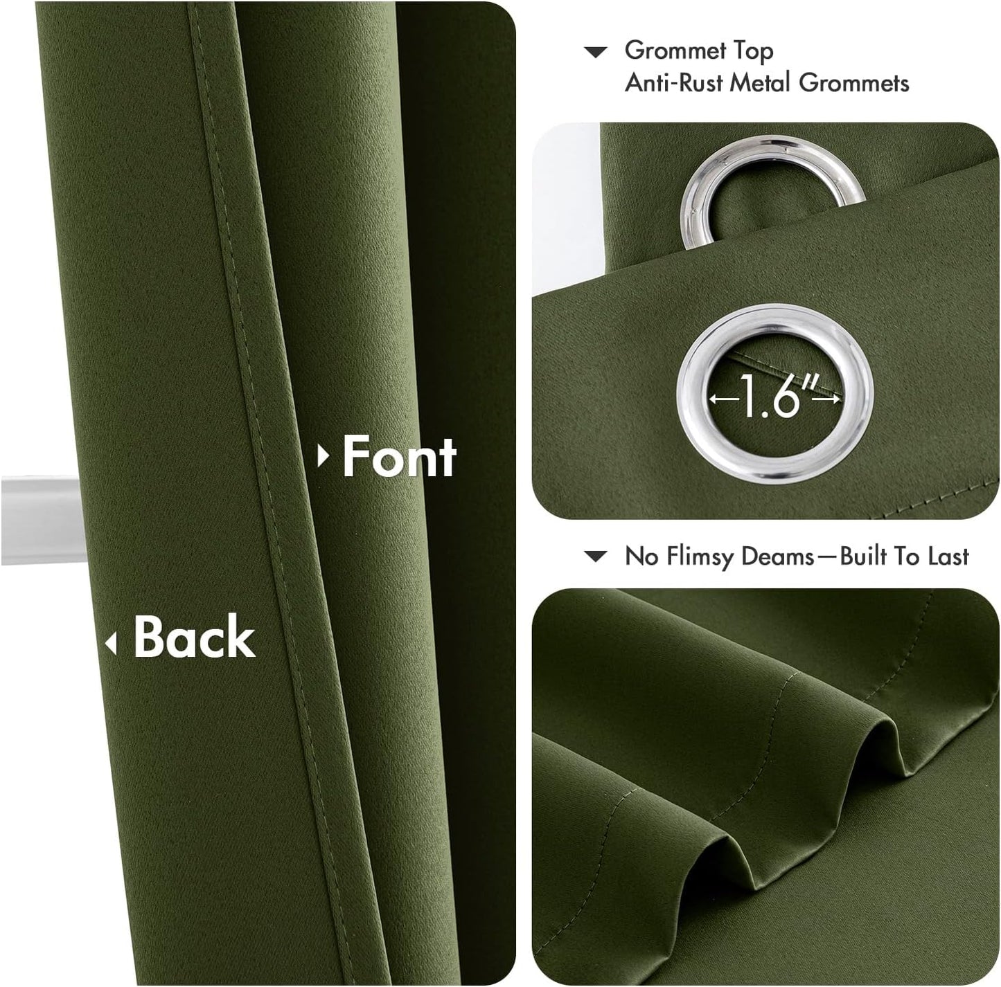 MIULEE Olive Green Blackout Curtains for Bedroom Living Room 84 Inches Long 2 Panels, Thermal Insulated Room Darkening Drapes Solid Grommet Top Noise Reducing Dark Green Window Treatments 40x84 Inch