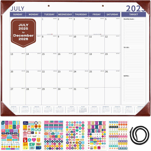 Ospelelf Large Desk Calendar 2025-2026 with PU Leather Pad, 18 Months Planner Pad from July 2025 to Dec 2026, 22" x 17" Wall Calendar with Protective Cover for Home or Office, Brown