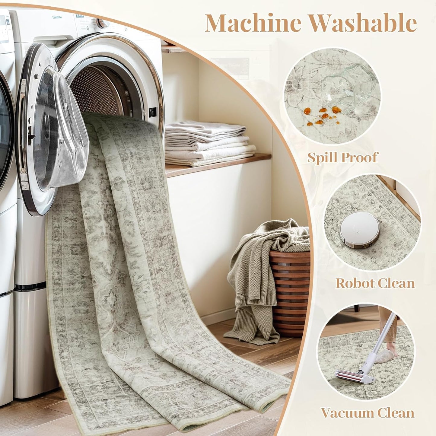 LIVEBOX Washable Rug 2x3 Kitchen Mats for Floor Entryway, Non Slip Front Door Mat for Bathroom Hallway, Boho Low-Pile Small Carpet Farmhouse Throw Indoor Rugs for Bath Sink, Taupe