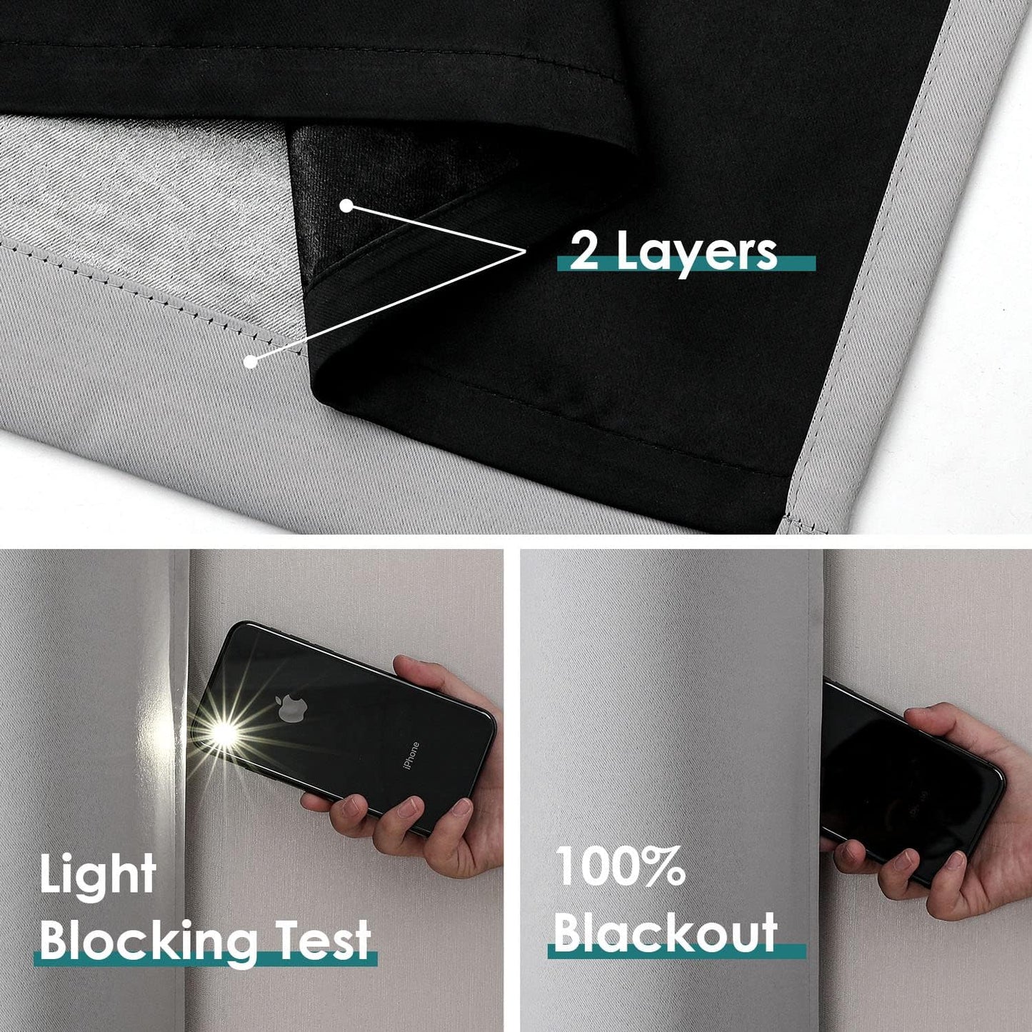 ChrisDowa 100% Blackout Curtains 120 inch Long for Bedroom with Black Liner, 2 Thick Layers Total Blackout Thermal Insulated Grommet Long Window Curtains 2 Panels Set (Light Grey, 52 x 120 Inch)