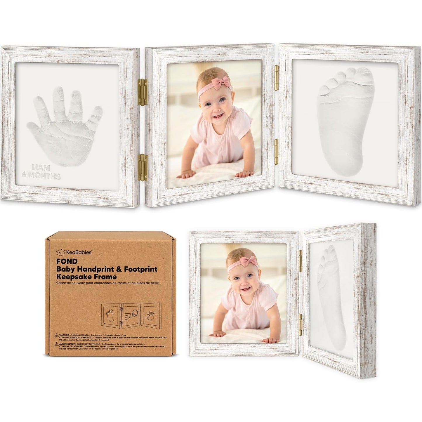 Baby Shower Gifts for Boys, Girls - Baby Hand and Footprint Kit, Newborn Handprint Kit, Keepsake Photo Frame, Nursery Picture Frame, Gender-Neutral Newborn Keepsake Gifts (Vintage White)