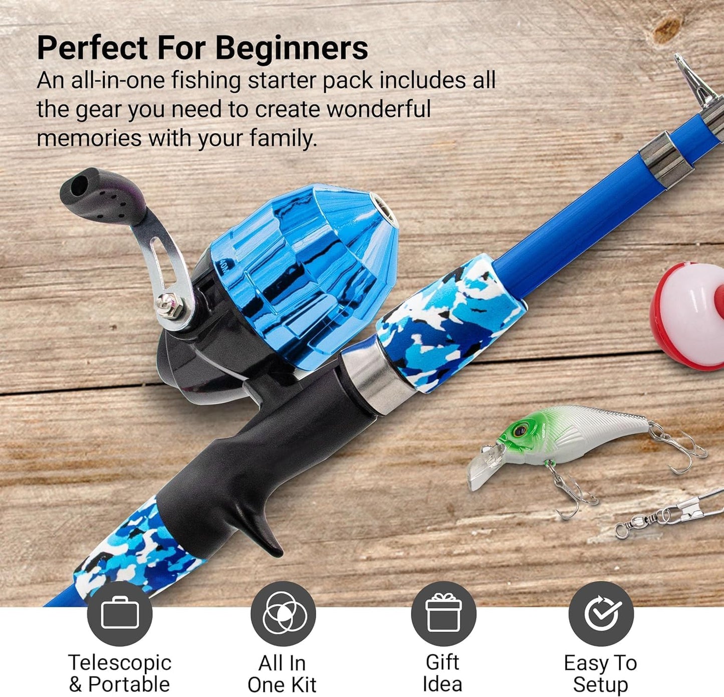Kids Fishing Pole, Kids Portable Telescopic Fishing Rod Set, Tackle Box and Fishing Net Combo Kit, Kids Fishing Gear for Boys and Girls Age 5-10 and Youth