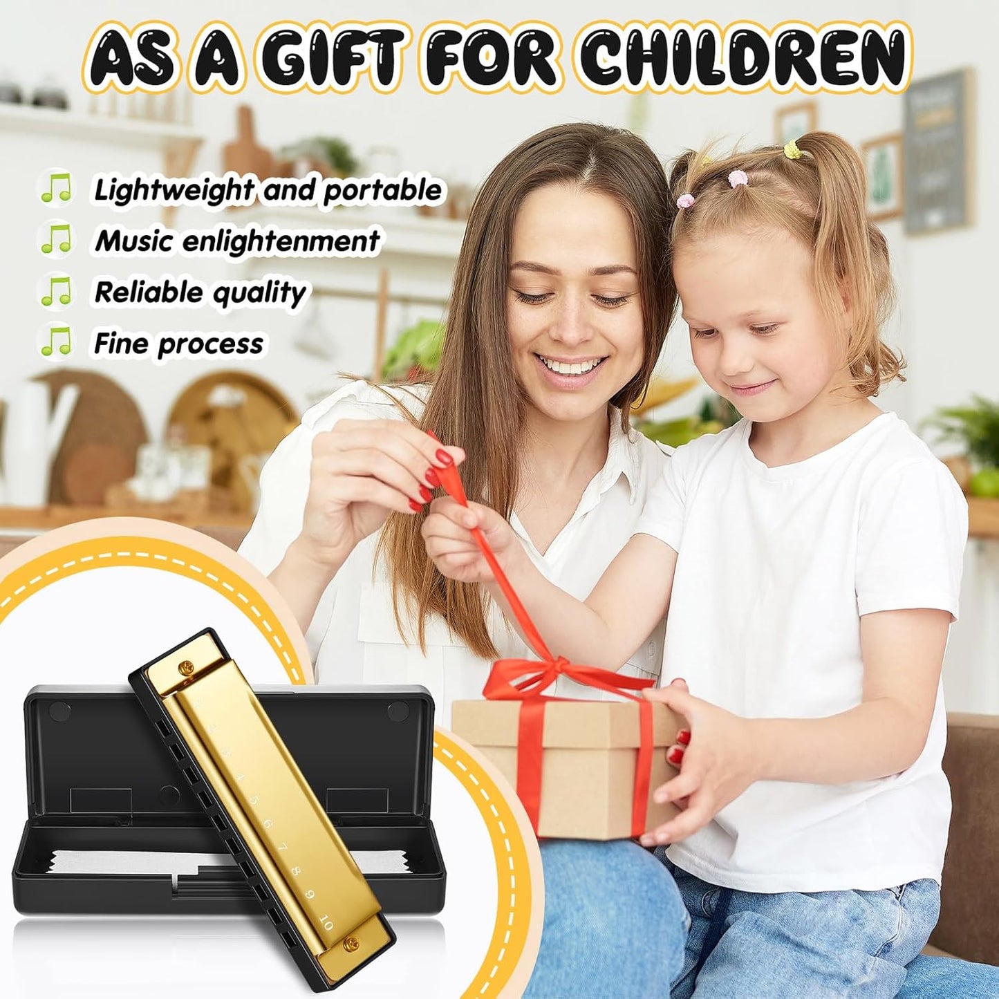 Liliful 10 Pcs 10 Hole Metal Kids Harmonica with Number Holes Musical Enlightenment Toys 5 Colors Educational Harmonica Instrument Charity Party Birthday Christmas Gifts for Girls Boys Adult Beginners