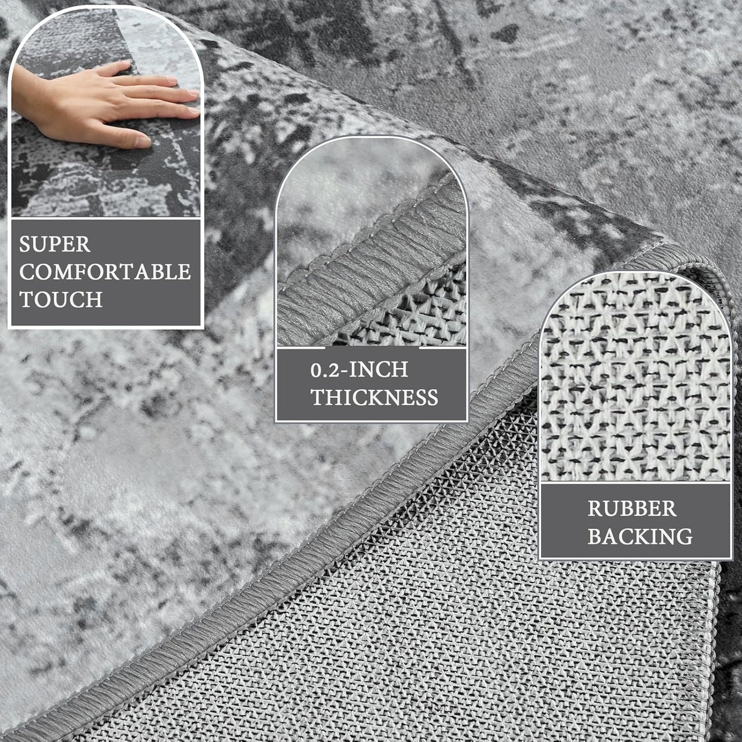 LOCHAS Rug for Living Room, Washable Soft Area Rugs for Bedroom 6x9, Abstract Carpet for Indoor Office Kids Dining Room Nursery Floor, Grey Geometric Vintage Home Decor, Non Slip, Pet Child Friendly