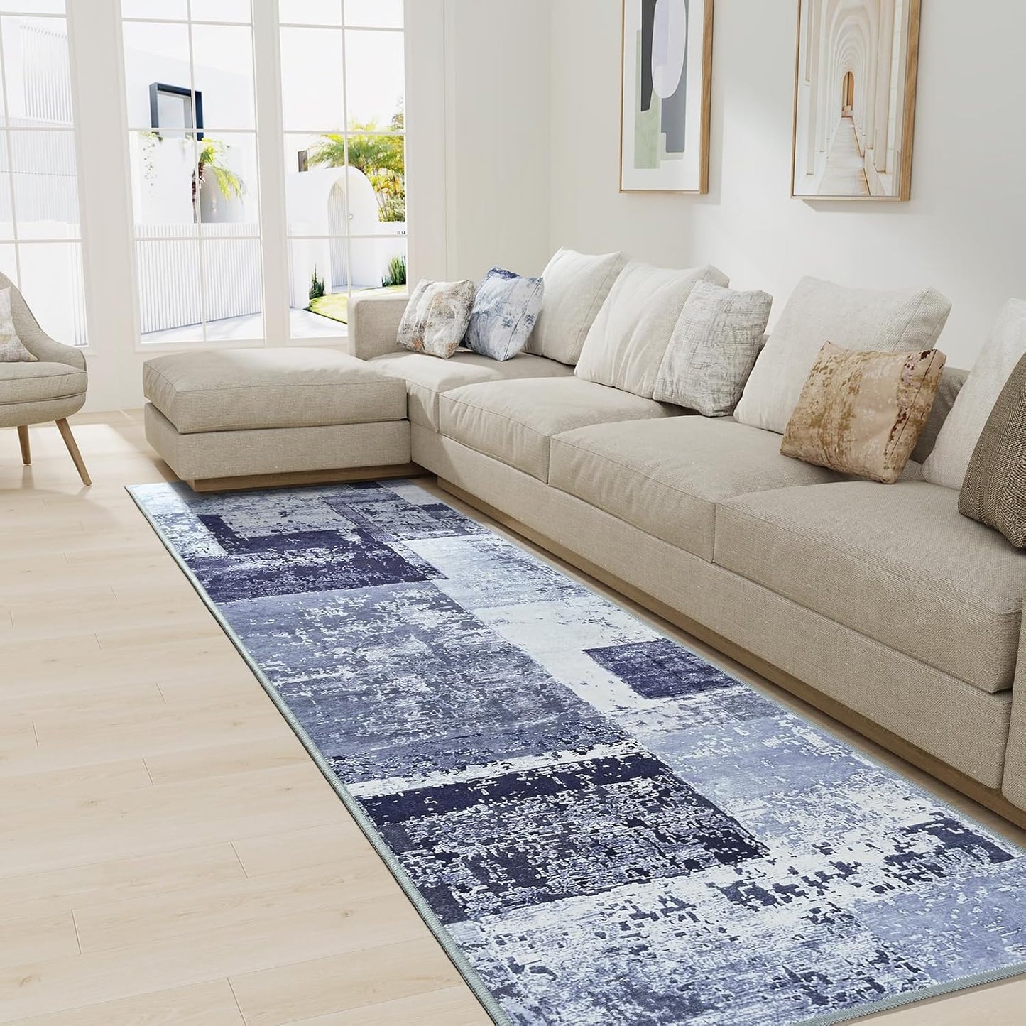 LOCHAS Washable Runner Rugs for Hallway, 2x8 Non Sip Soft Rug for Bedroom Entryway Kitchen Laundry Room, Long Abstract Carpet for Indoor Floor Bedside, Geometric Vintage Home Decor, Pet & kid Friendly