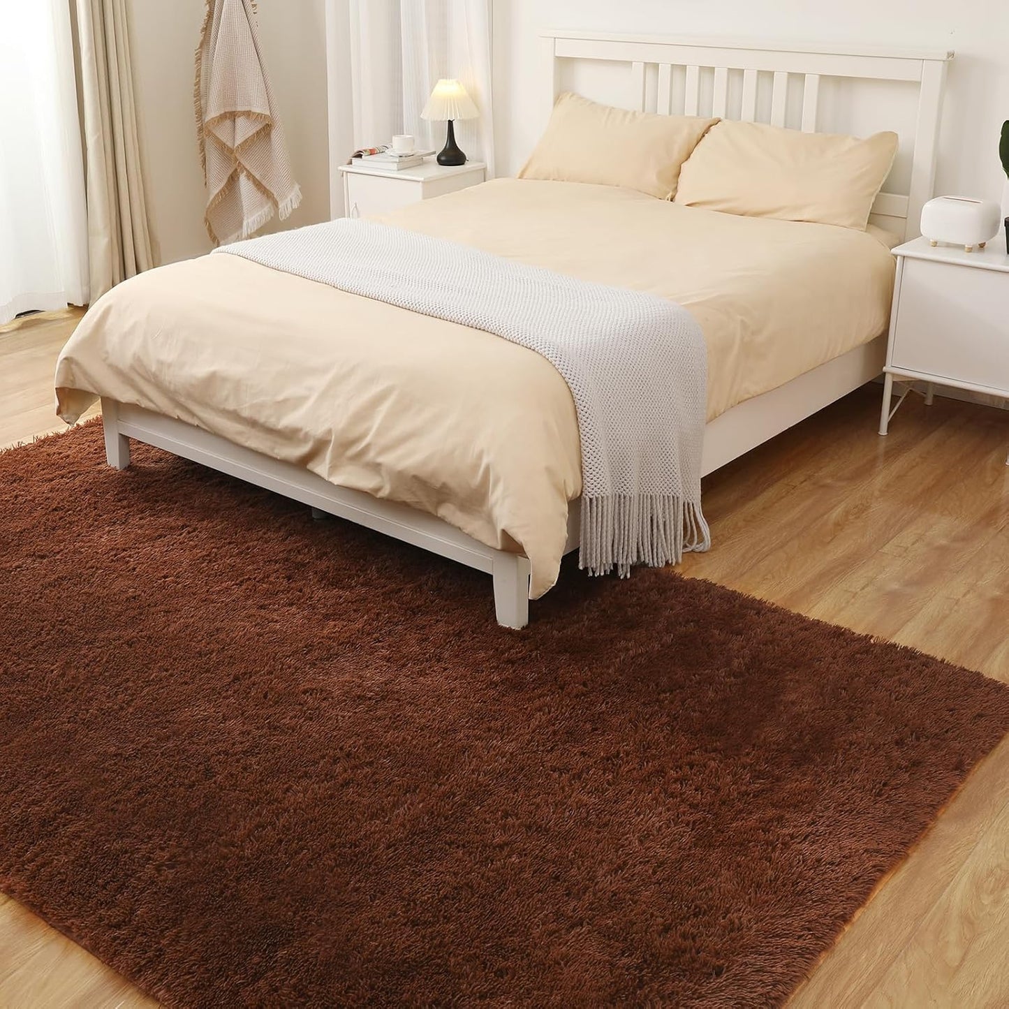 Area Rugs 8x10, Fluffy Rugs for Living Room, Ultra Soft Rugs for Bedroom, Non-Slip Indoor Carpet for Nursery, Kids Room, Playroom, Home Decor, Brown