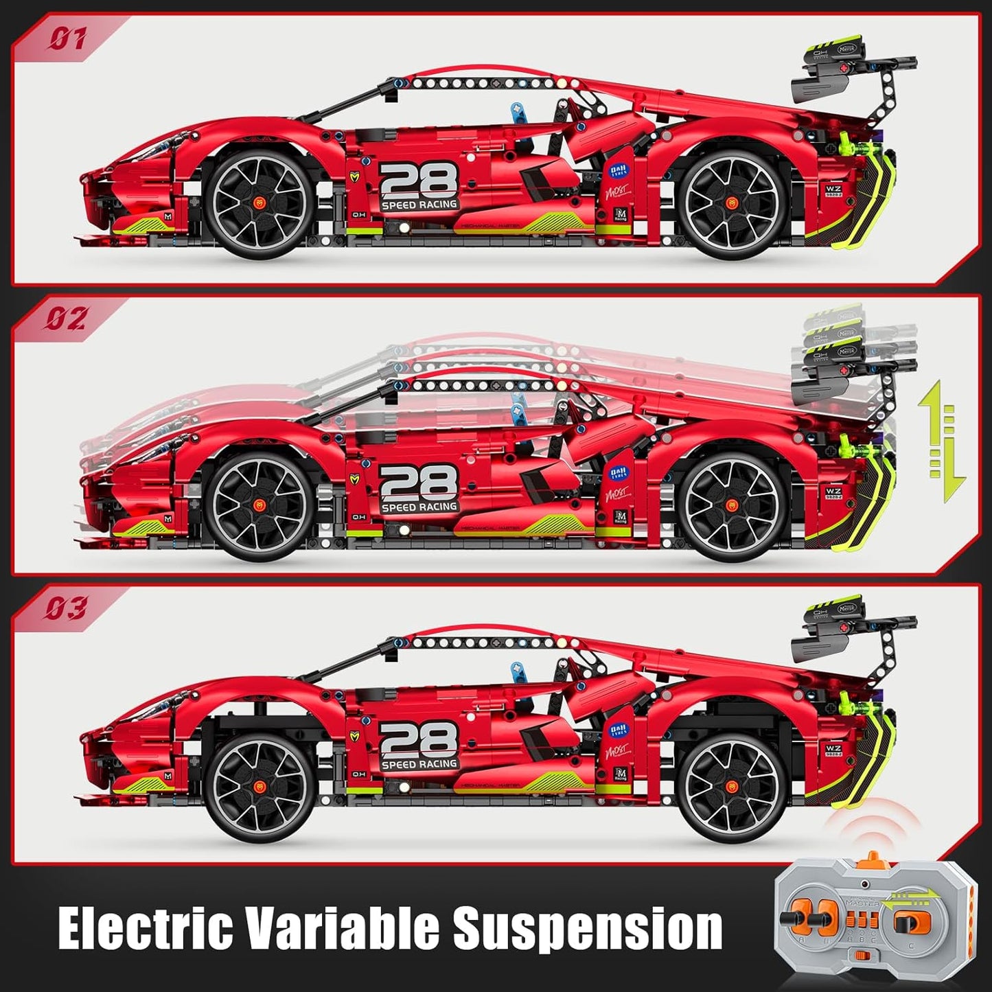 Remote Control Super Car Building Kits, 1835PCS Technique Plated Race Car Building Set for Adults Men Teens - with 5 Fast Motors, Electric Height Adjustment & Drift Spin Wheels