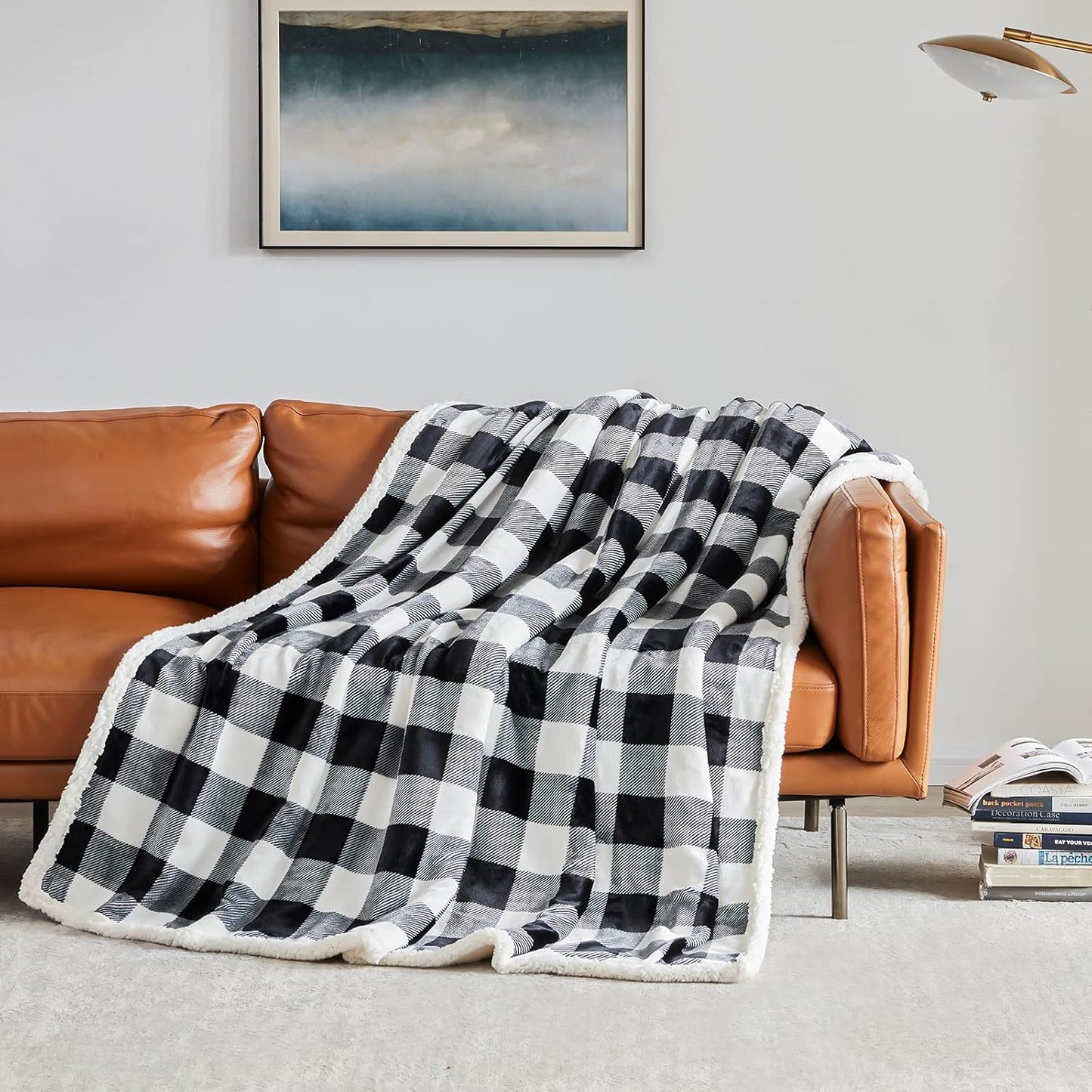 Touchat Sherpa Plaid Twin Blanket 60" X 70", Fuzzy Fluffy Soft Cozy Throw Blanket, Twin Size Plush Fleece Flannel Plush Microfiber Blanket for Couch Bed Sofa (Black)