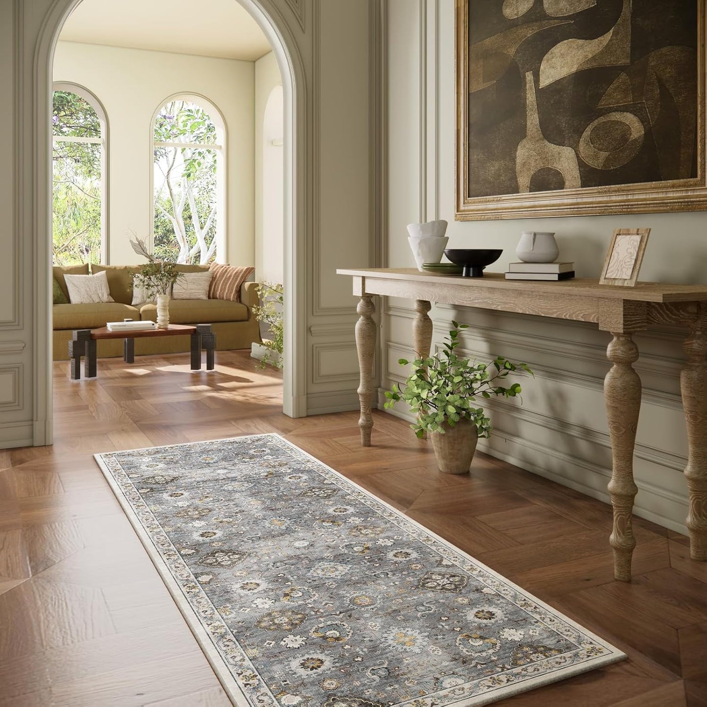 Washable Runners for Hallways Kitchen Rugs: 2'x6' Runner Rug Stain Resistant Non Slip Low Pile Soft Carpet Runners for Hallways Indoor Entryway Kitchen Laundry Room Bedroom Bathroom Farmhouse