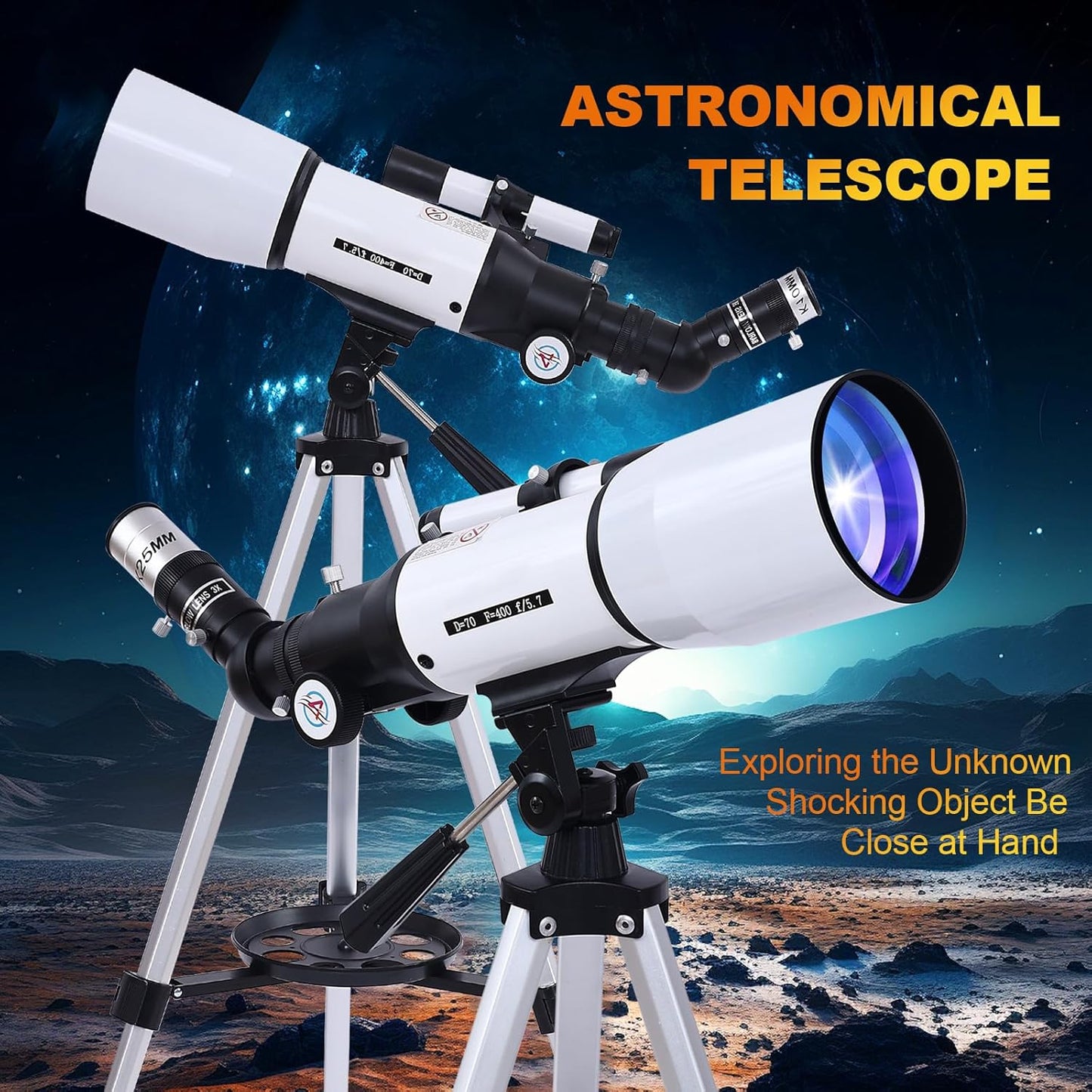 PISEZ Telescope for Adults & Beginner,70mm Aperture 400mm AZ Mount Astronomical Refracting Travel Telescope for Kids Beginners with Carry Bag, Phone Adapter