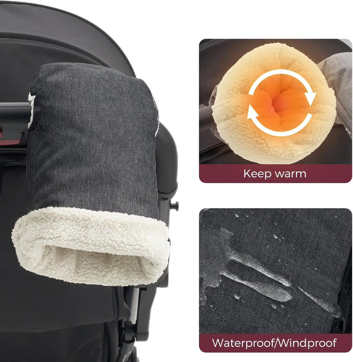 Momcozy Stroller Gloves Warmmuffs | Universal Winter Anti-Freeze Stroller Mittens | Winter Handmuff Stroller Accessories | Ultra-Plush,Weather-Proof | Foldable Adjustable | Shopping Golf Pet Cart