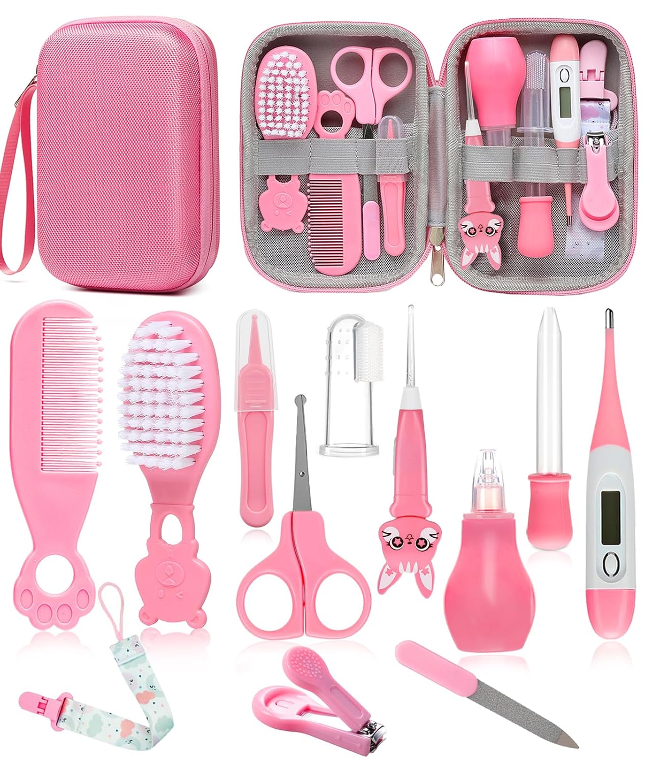 Baby Healthcare and Grooming Kit, Safety Newborn Nursery Baby Care Kit, with Hair Brush Comb, Nail Clipper, Thermometer, Pacifier Clip, Baby Registry Search, Baby Girl Boy Newborn Essentials