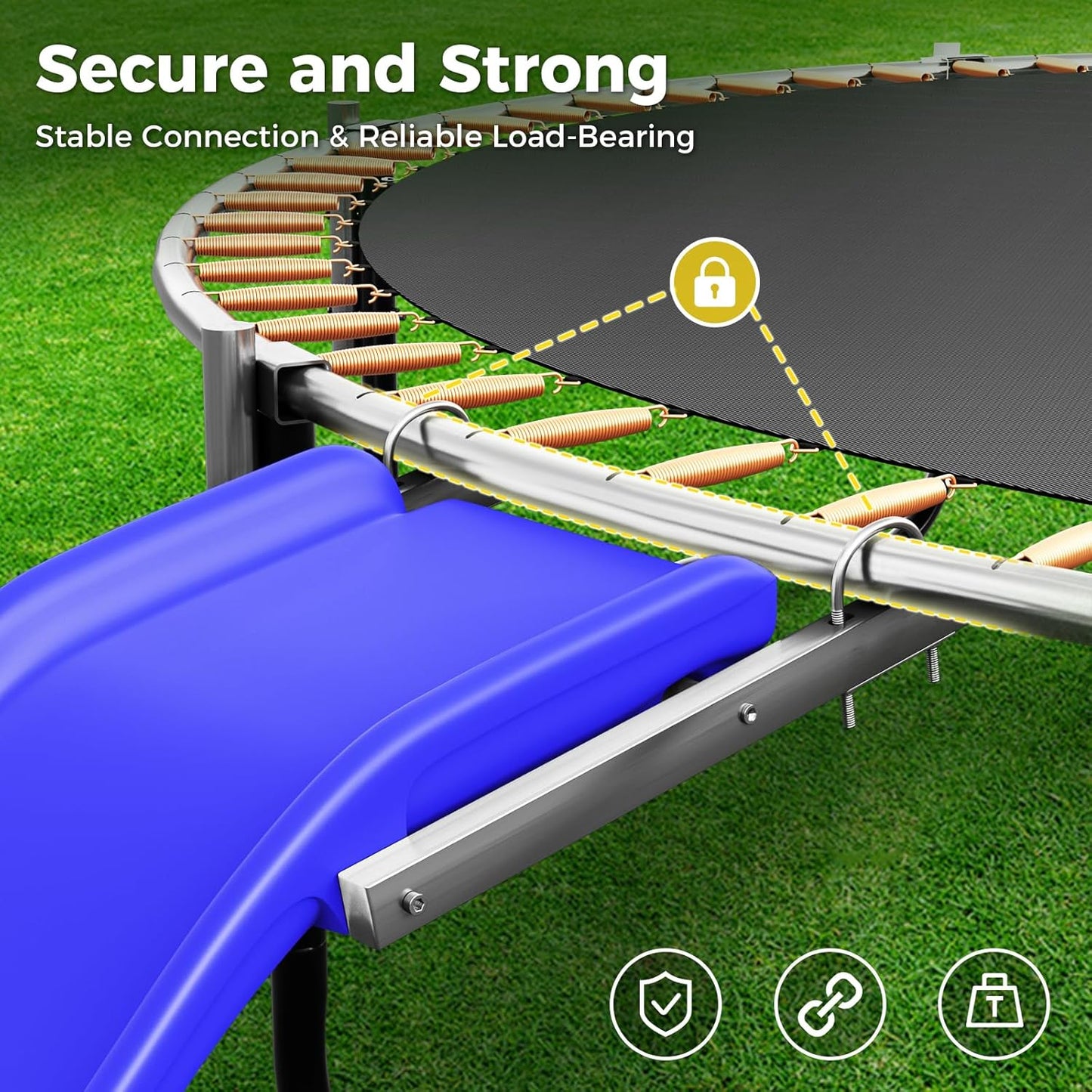 Plastic Trampoline Slide for 8-16FT, Heavy Duty Outdoor Slide for Trampoline, Safe Trampoline Ladder for Kids 6+, 220 LBs Capacity, Blue