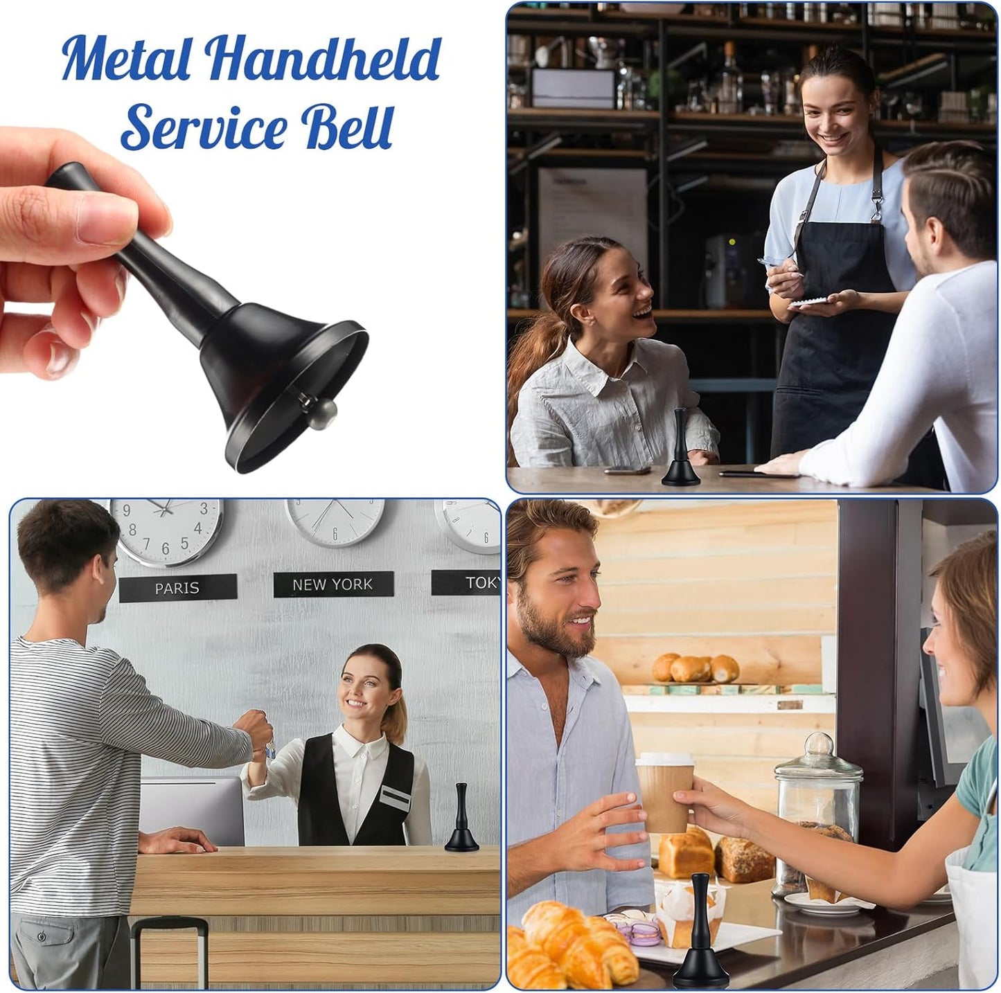 Yeshone 50 Pcs Hand Steel Call Bells Bulk Wedding Dinner Service Bells with Wood Handles for the Sick Elderly Alert Classroom Alarm, 1.97 x 3.66 Inches (Black)