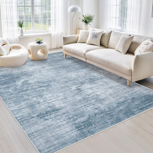 Area Rugs 6x9 Living Room: Washable Rug Modern Abstract Large Rugs Soft Non Slip Neutral Rug Stain Resistant Indoor Carpet for Bedroom Kitchen Dining Room Table Nursery Home Office Rugs(Blue,6'x9')