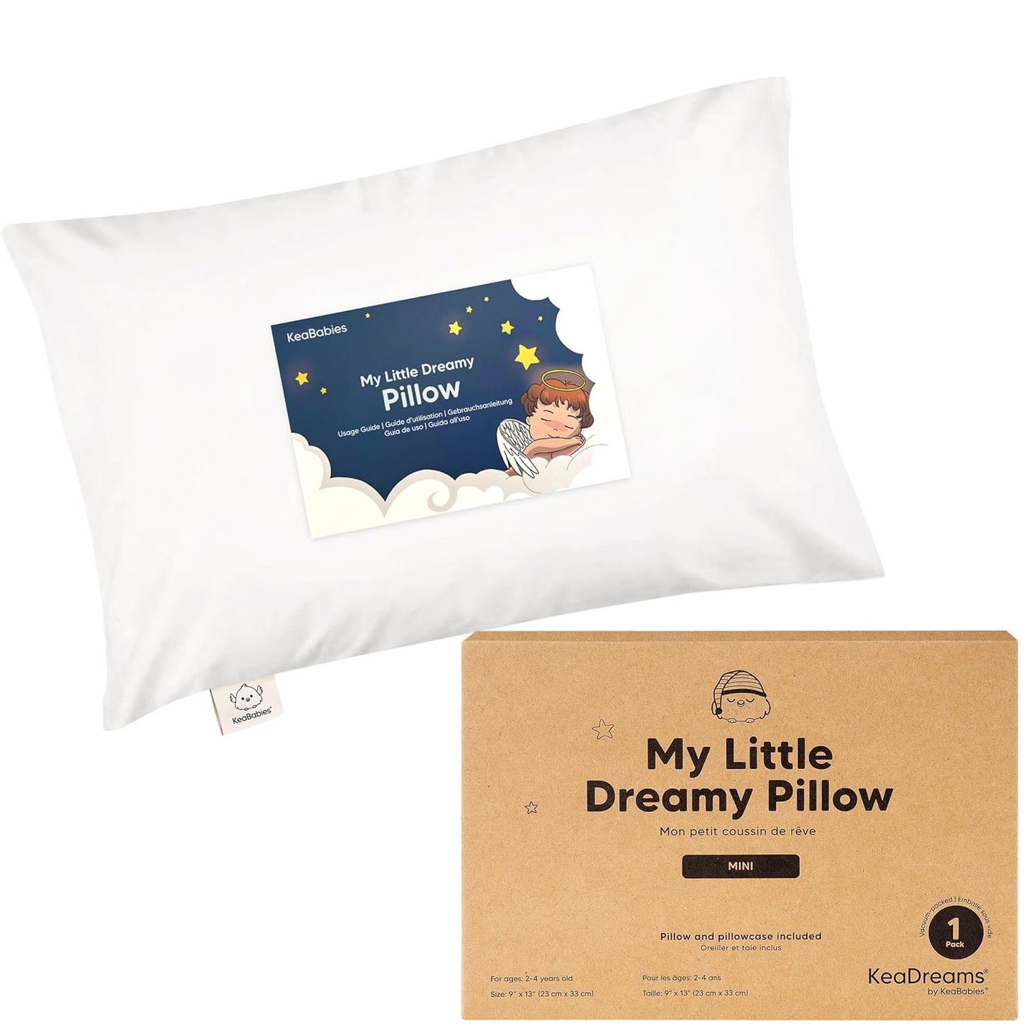 Mini Toddler Pillow with Pillowcase - 9x13 My Little Dreamy Travel Kids Pillow for Sleeping, Toddler Bed, Small, Tiny, Organic Cotton Pillowcase, Soft & Breathable, Kids 2-4 Years Old(Soft White)