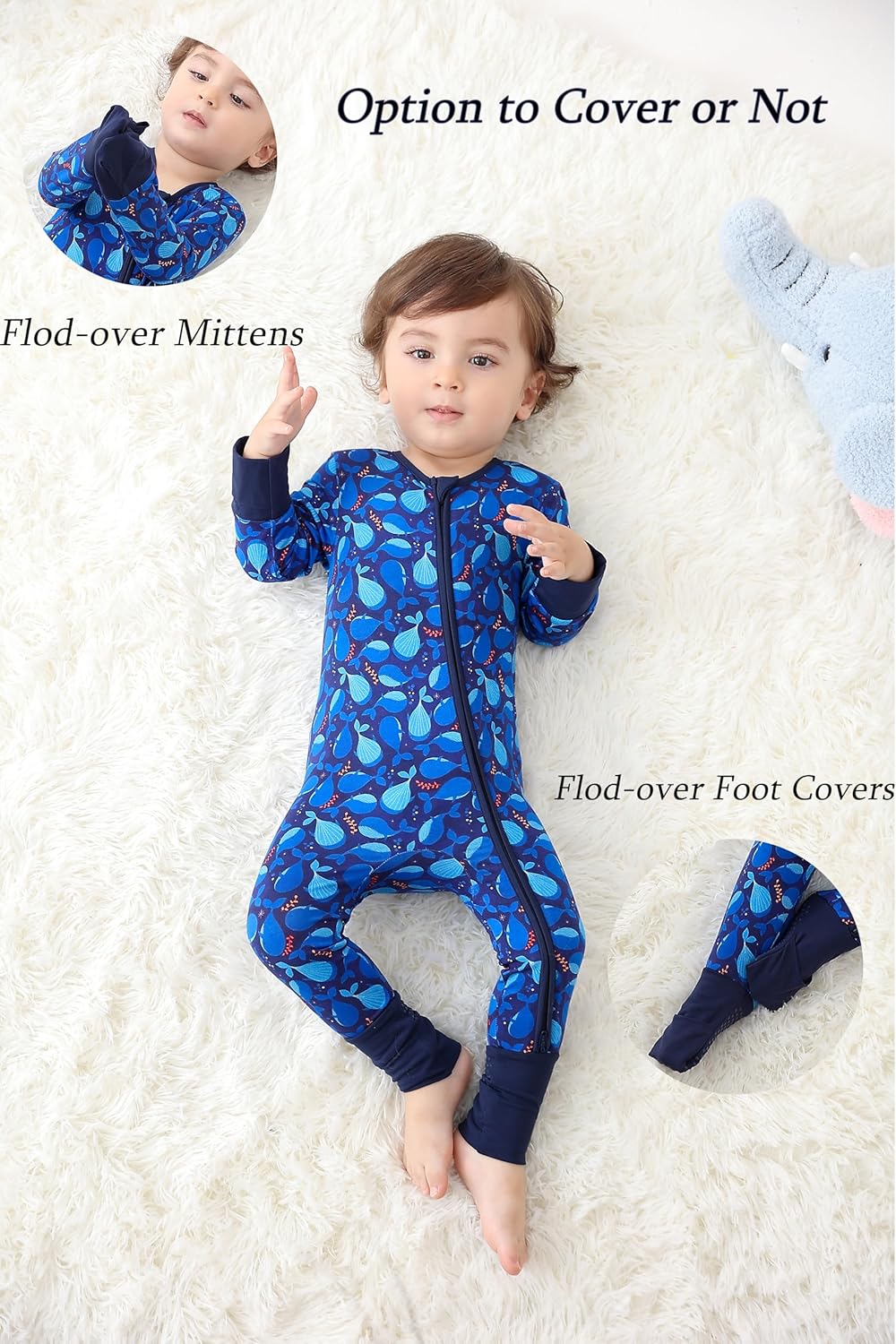 JunNeng 2Pcs Baby Rayon from Bamboo Sleeper with Mitten Cuffs, Footless Zipper Cozy Pjs, Non-Slip Soles Romper