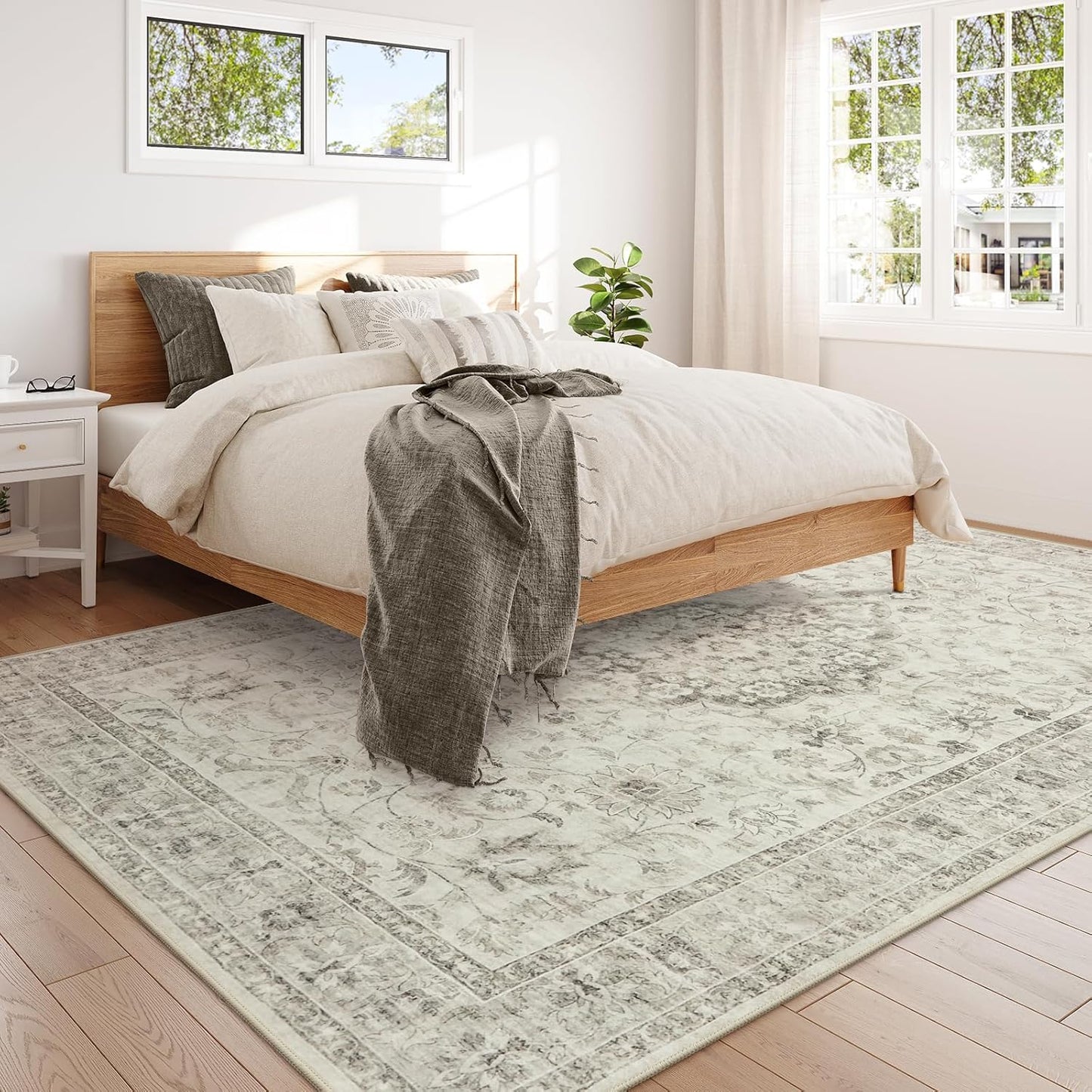 LIVEBOX Washable Area Rug 9x12 Rugs for Living Room Bedroom, Non-Slip Boho Indoor Carpet for Dining Room Office, Low-Pile Farmhouse Soft Carpets for Kids Nursery Room Playroom, Taupe