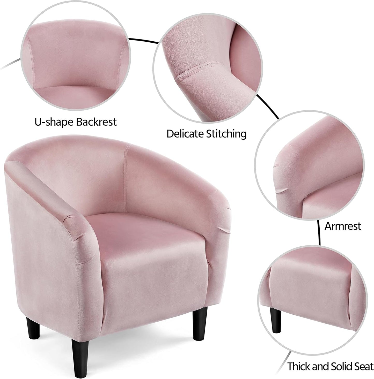 Yaheetech Barrel Chairs, Modern Vanity Chair Soft and Cozy Barrel Chair with Sturdy Legs and Soft Padded Seat for Living Room/Bedroom/Makeup Room, Pink