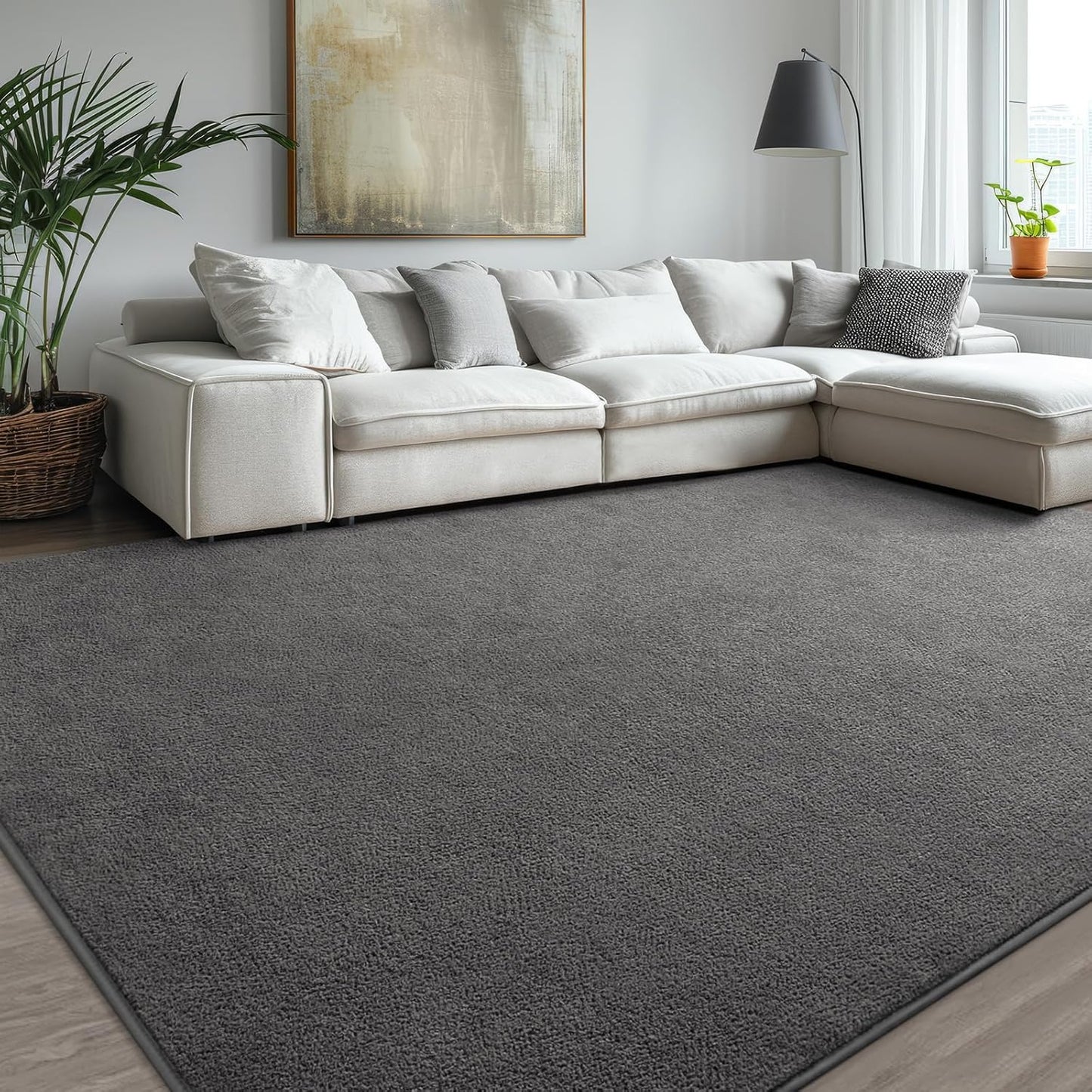 Kimicole 6x9 Washable Area Rugs for Living Room Bedroom, Large Low Pile Ulta-Thin Solid Color Rug, Non-Slip Soft Fluffy Carpet for Nursery Kids Room Dorm Room Home Decor (Deep Grey)