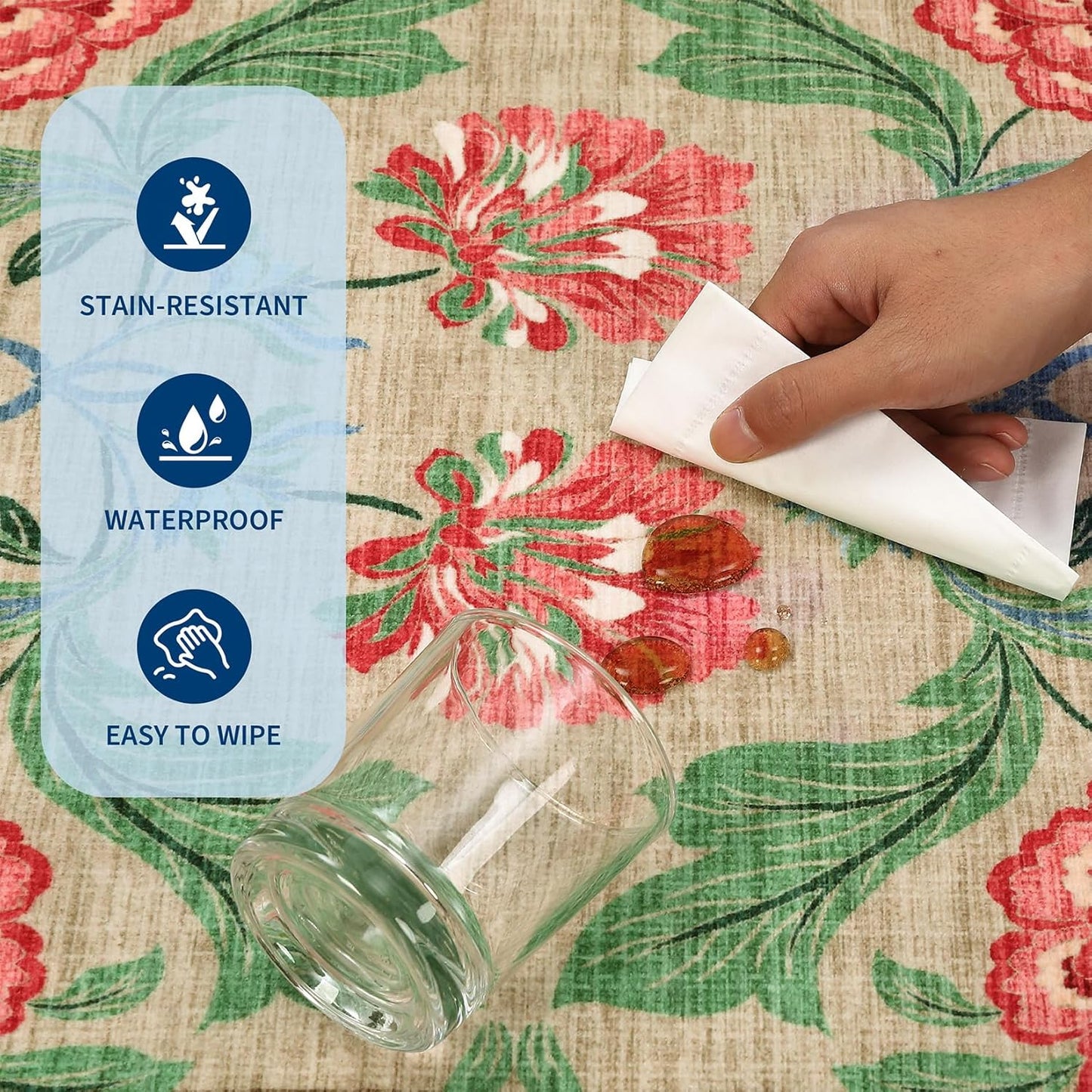 GarveeHome Floral Botanical Washable 9x12 Area Rug for Living Room Soft Camel Taupe Brown Vintage Boho Cottage Large Rugs Low Pile Carpet for Bedroom Dining Nursery Rug