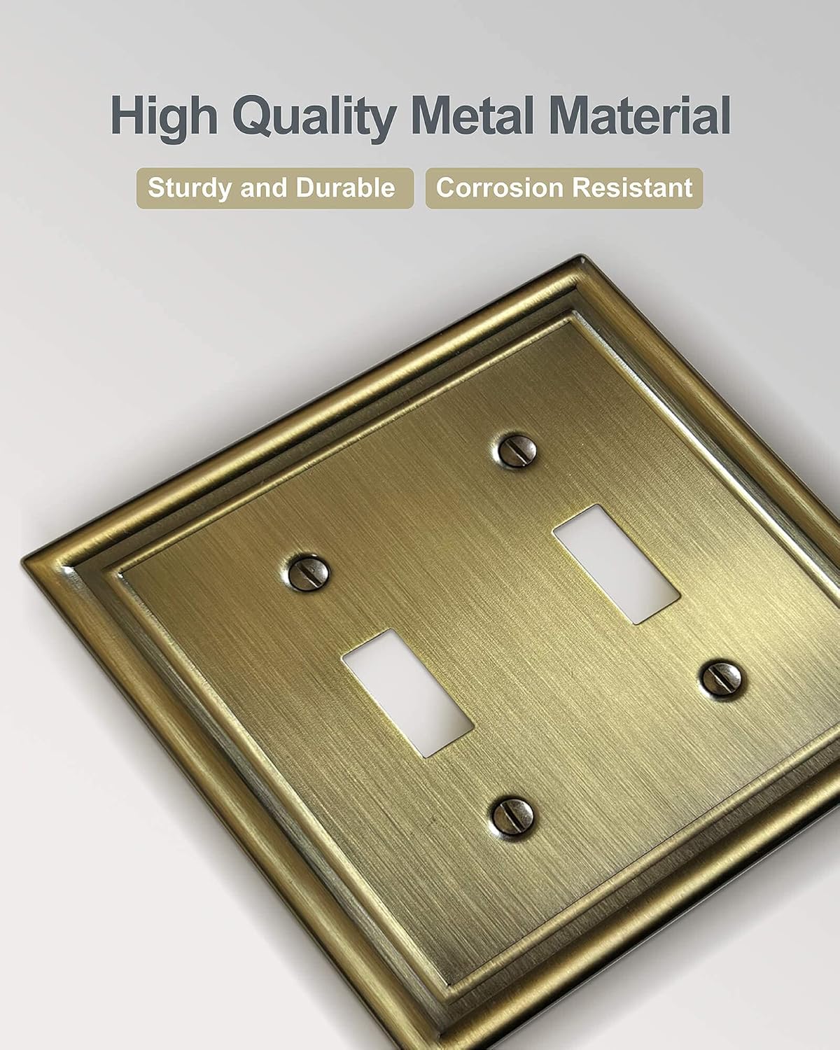 2-Pack Double Toggle Wall Plate, Metal Light Switch Cover, Decorative Antique Brass Switch Plate Cover, Midsize, 4.96''*4.88'', Corrosion Resistant