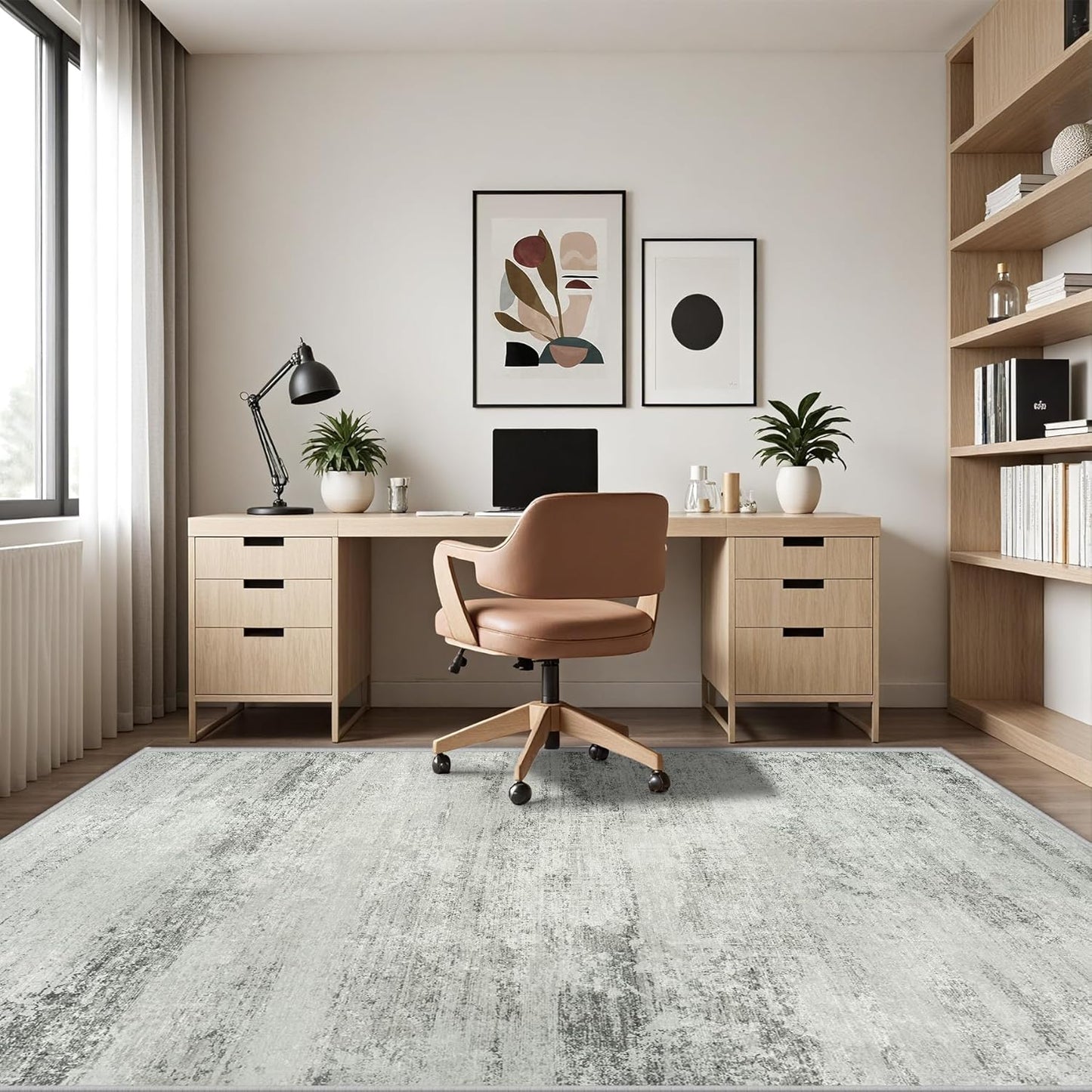 Area Rug 9x12 Washable Rugs: Abstract Large Living Room Rugs with Non-Slip Backing, Thin Carpet for Dining Room Table Bedroom Nursery Indoor Home Office-Gray