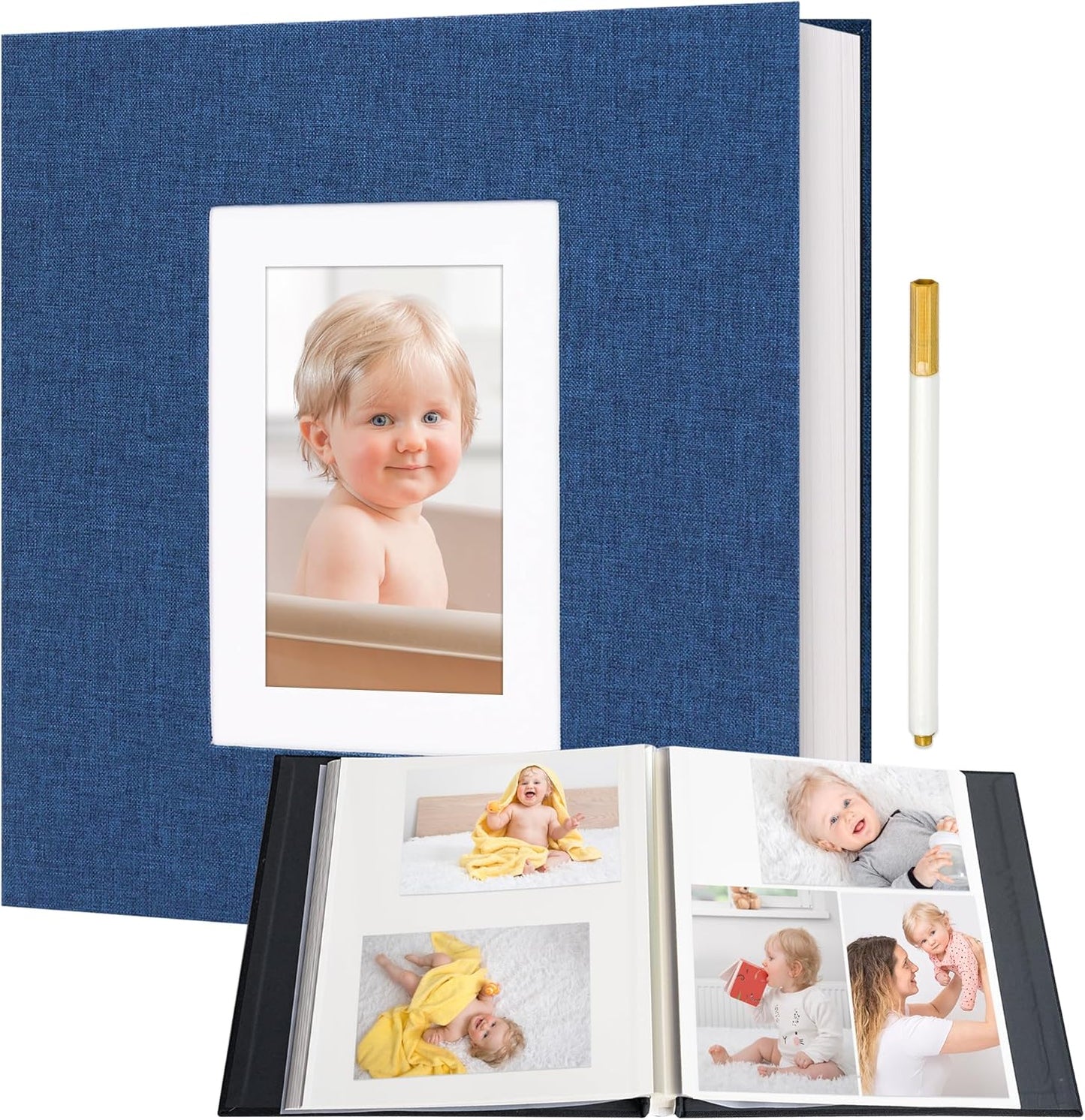 Vienrose Photo Album Self Adhesive for 2x3 4x6 5x7 8x10 Pictures DIY Scrapbook 40 Blank Pages Linen Cover Memory Book for Wedding, Baby Growth, Travel, Blue