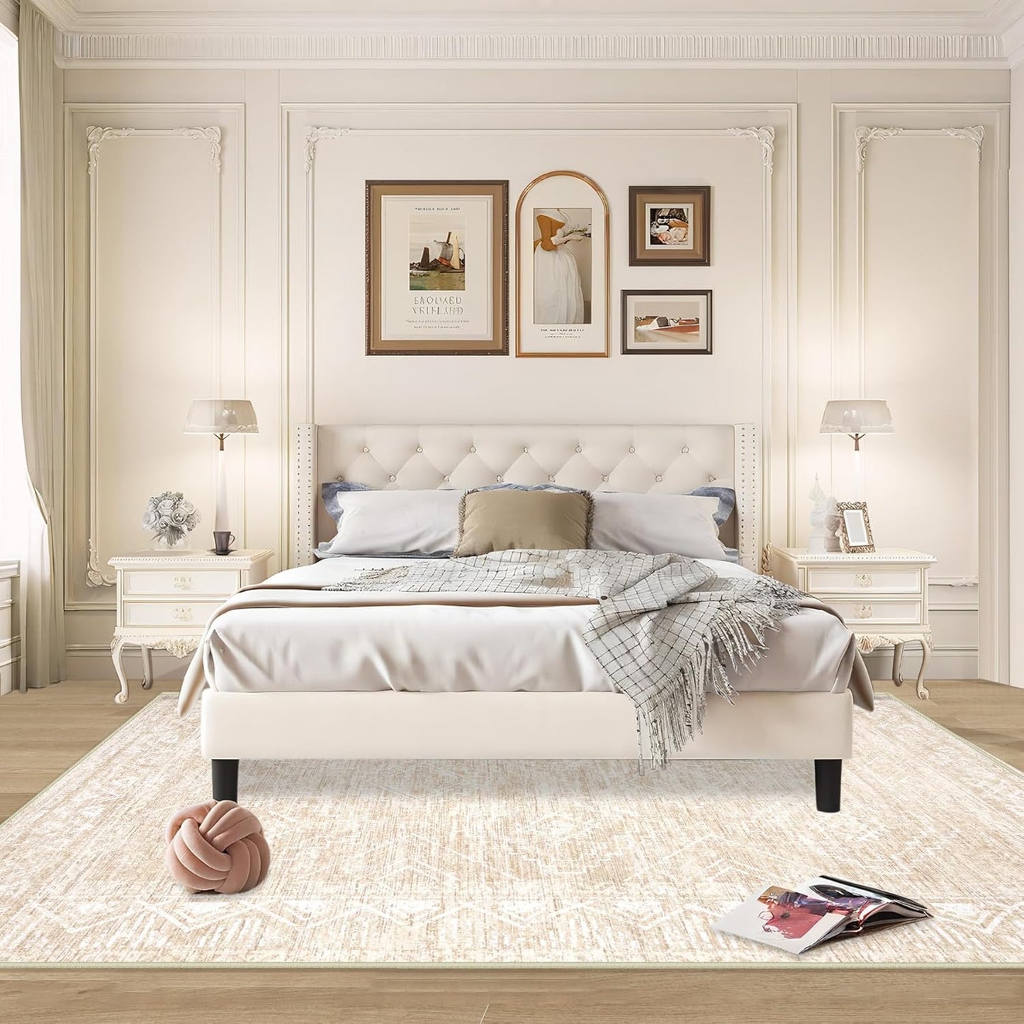 Large Living Room Area Rug 9x12 - Machine Washable Vintage Boho Moroccan Rugs Geometric Neutral Rug Non-Shedding Low Pile Distressed Farmhouse Carpet for Bedroom Nursery Classroom Dorm (9 x 12, Beige)