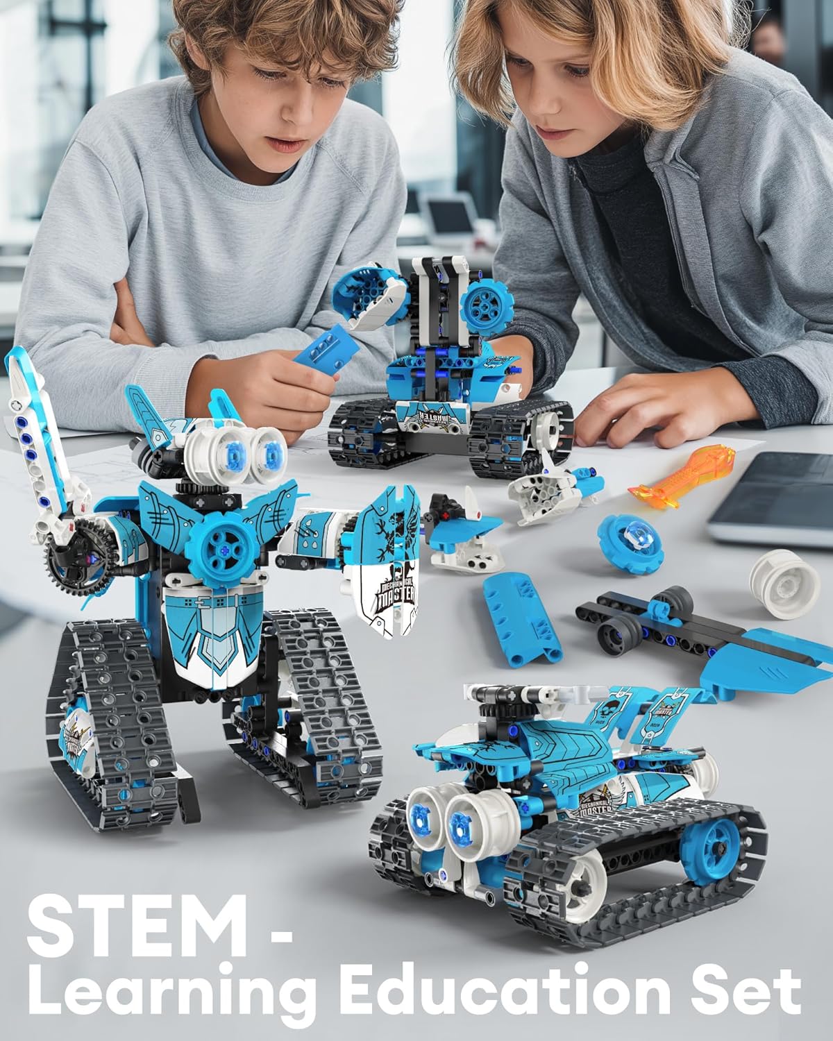 5 in 1 STEM RC Robot Building Kit, 398PCS APP & Remote Control Blocks DIY Engineering Robotics, Erector Science Set for Kids Age 6 7 8 9 10 11 12+, Educational Learn Toys Gift for Boys & Girls