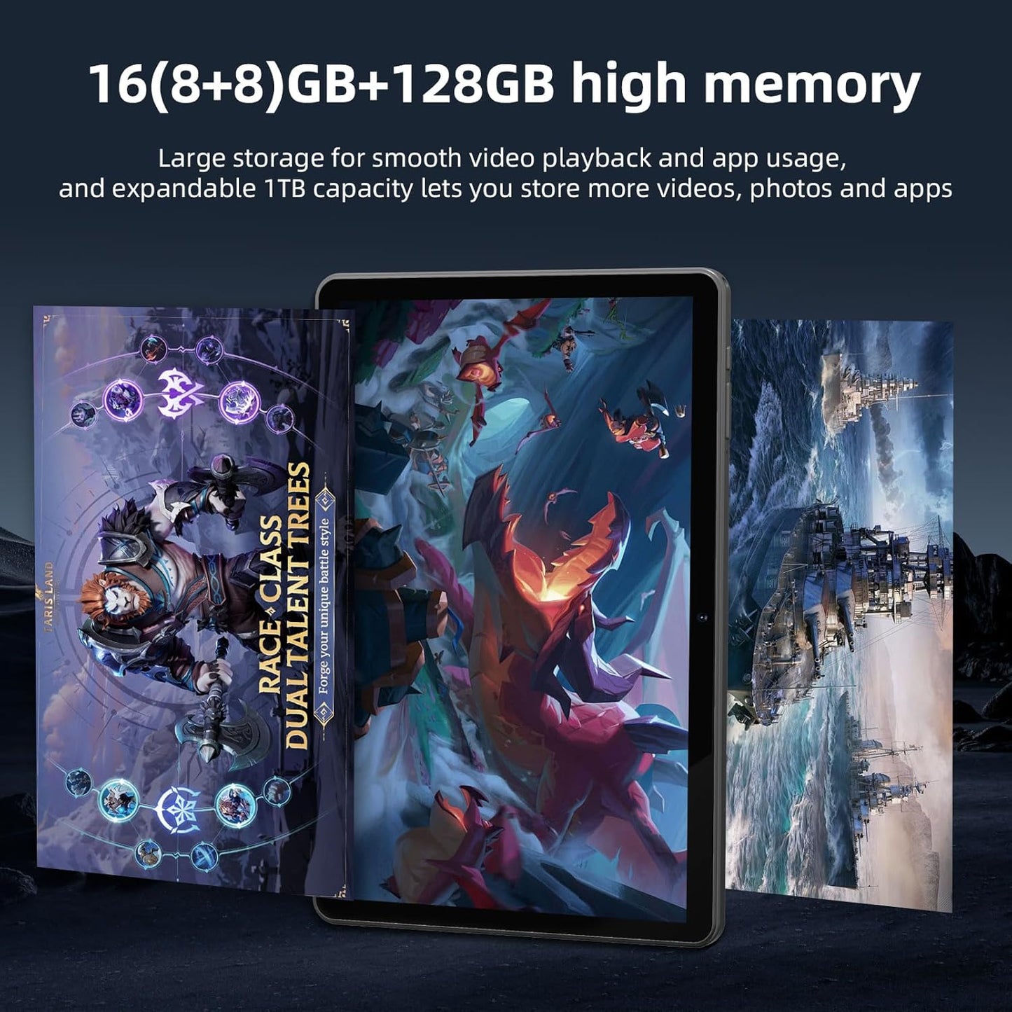 Tablet 10 Inch Android 14 Tablet, 16GB RAM 128GB ROM, 1TB Expansion, Octa-core, Large Capacity Battery, 5MP + 8MP Dual Camera, 5G/2.4G WiFi, Bluetooth 5.0, GPS, Drop-Proof Case - Black (Black)