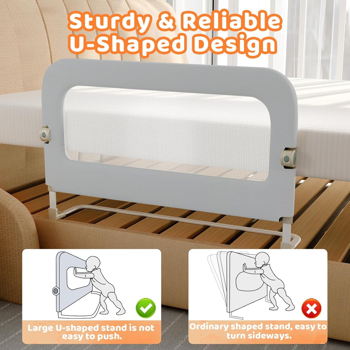 omzer Bed Guard Rail for Toddlers - 32inch Folding up & Adjustable Heights Baby Bed Safety Rails - Portable Toddler Bed Barrier Railing Guard for Kids Twin, Bunk, Queen, Full Size Bed