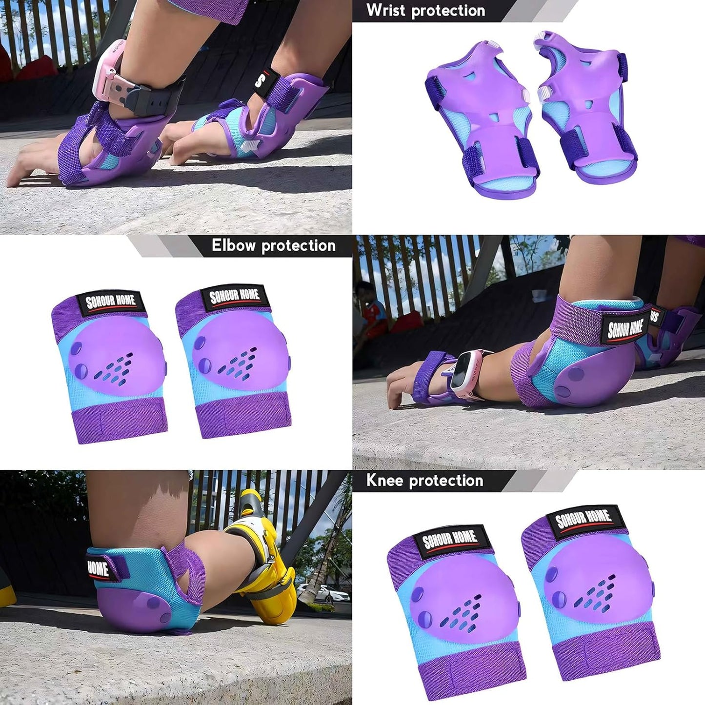 Youth/Kids Knee Pads Elbow Pads Wrist Guards Protective Gear Set for 3-15 Years Child Roller Skates, Skateboard, Cycling, Inline Skating, BMX Bike, Balance Bike, Scooter Riding and Other Outdoor Sports