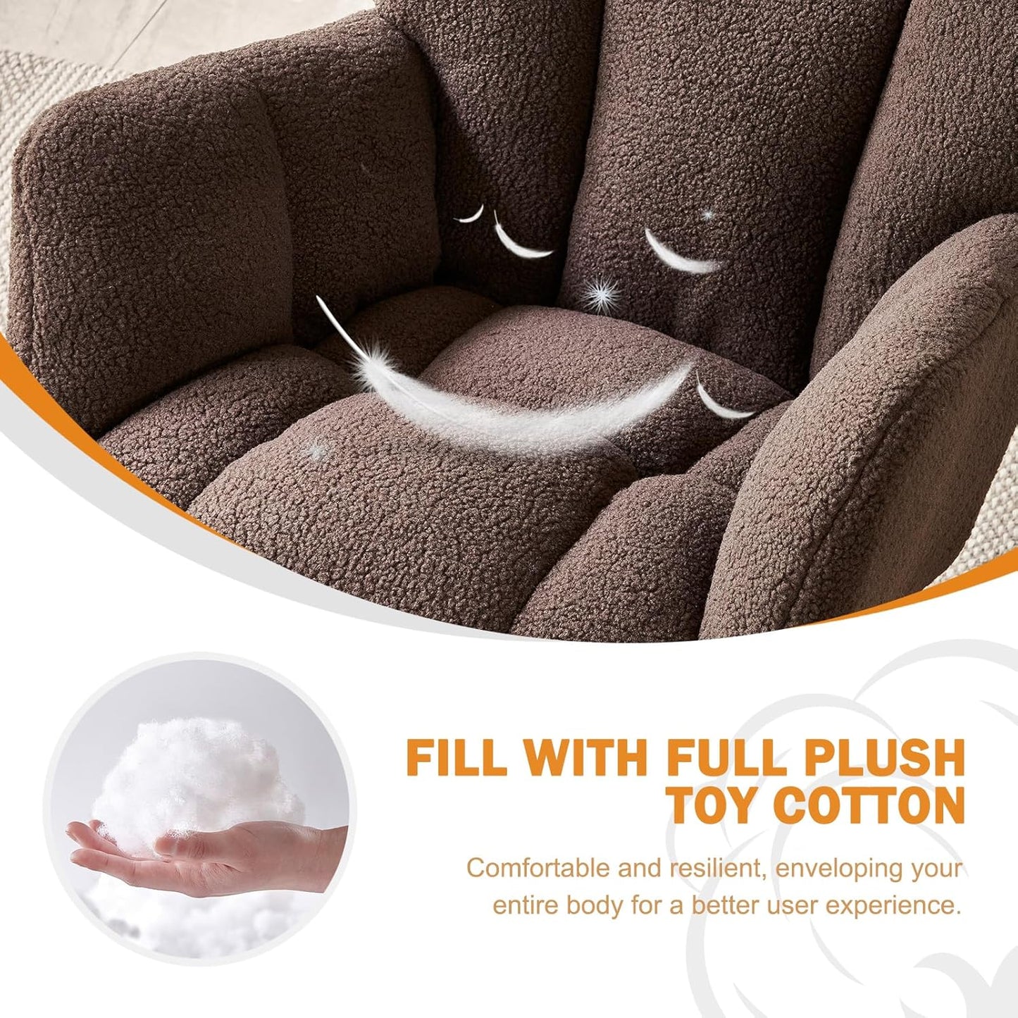 Kiztir Rocking Chair Nursery, High Backrest Teddy Glider Rocker Upholstered Rocker Recliner Modern Rocking Accent Chairs for Bedroom, Living Room, Offices (Brown)