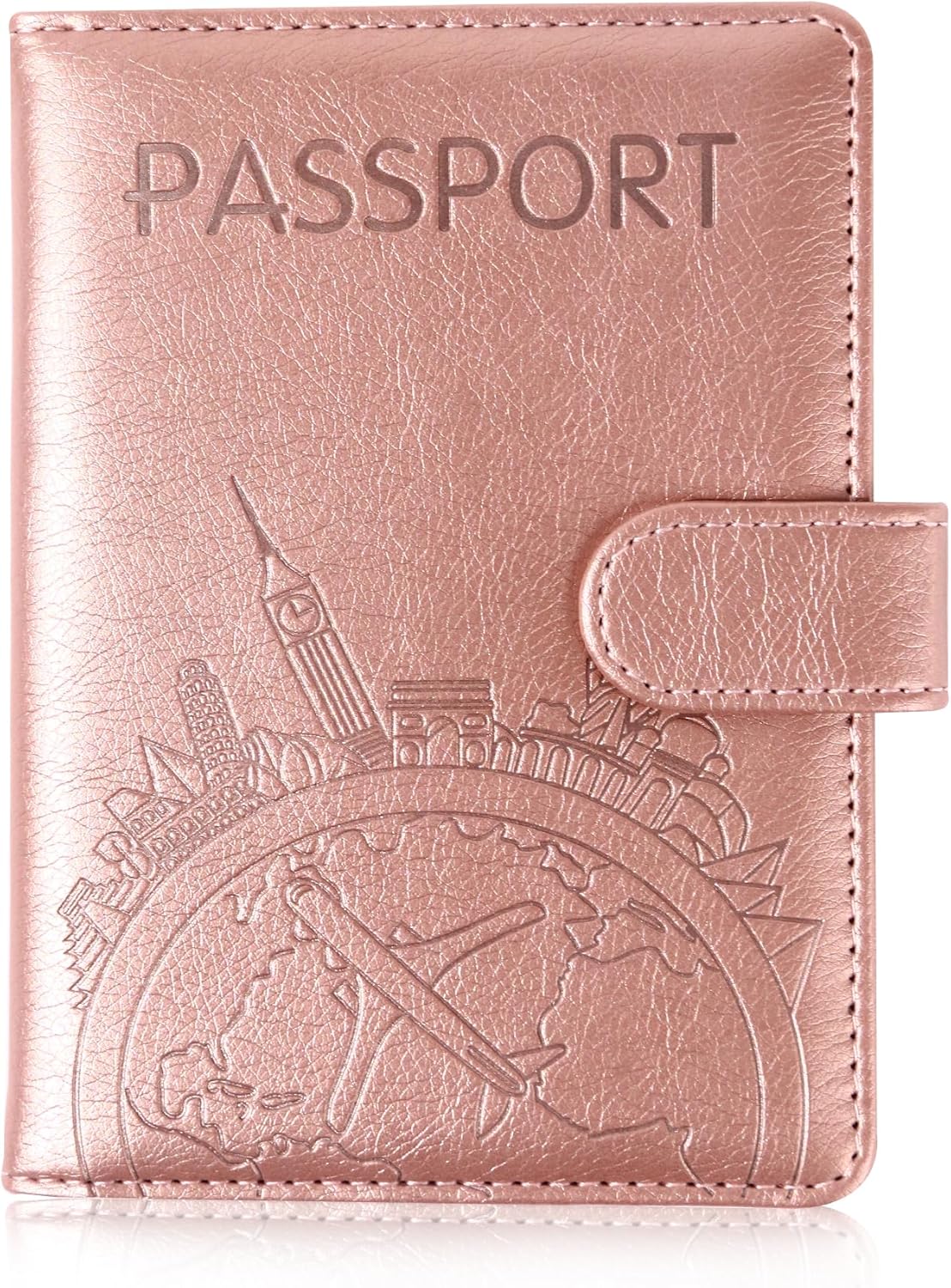 Passport Holder and Card Slot Combo RFID Blocking Leather Family Travel Passport Wallet Travel Accessories for Men Women US Passport Cover Protector (Travel pink)