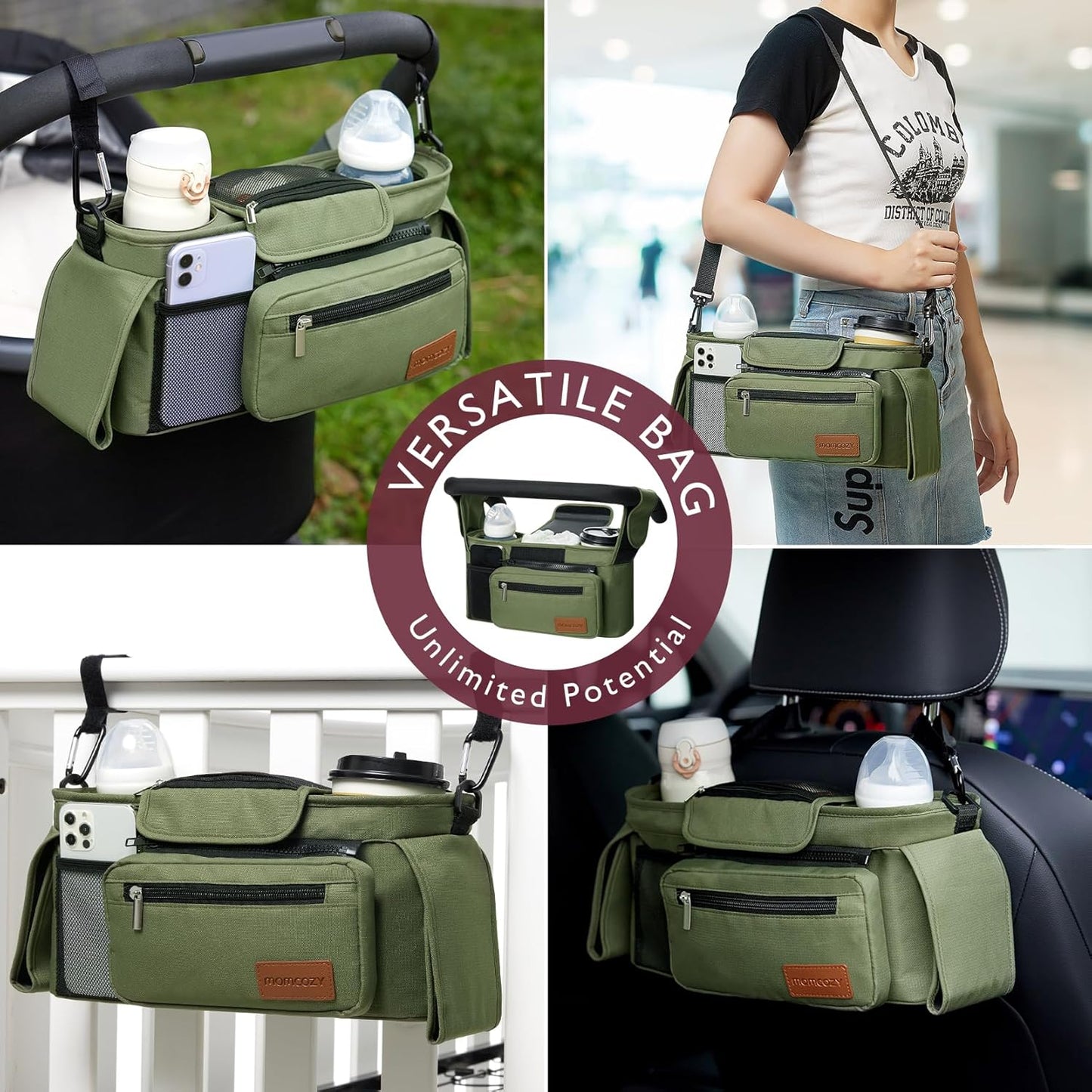 Momcozy Universal Stroller Organizer with Insulated Cup Holder Detachable Phone Bag & Shoulder Strap, Fits for Stroller like Uppababy, Baby Jogger, Britax, BOB, Umbrella and Pet Stroller