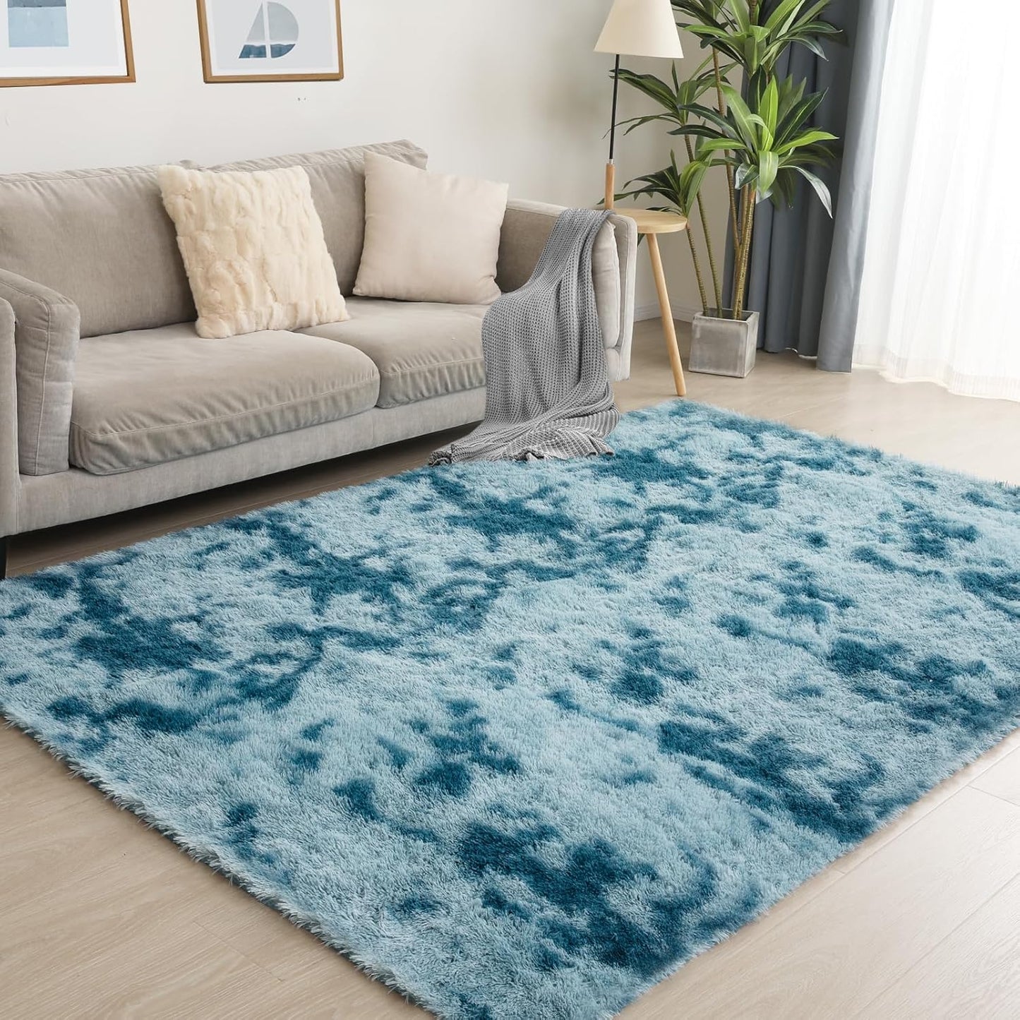 Luxury 3x5 Area Rug, Ultra Soft Rugs for Living Room, Plush Carpet Rugs for Bedroom, Non-Slip Indoor Rug for Nursery, Study Room, Playroom, Home Decor, Tie-Dyed Blue