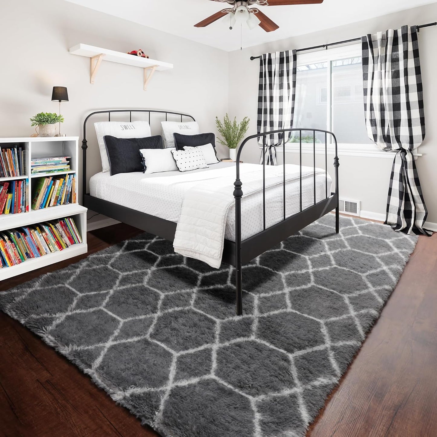 ONASAR 8x10 Area Rugs for Living Room, Fluffy Grey and White Bedroom Rug, Washable Geometric Boho Large Soft Plush Shaggy Fuzzy Floor Carpet for Nursery Kids Classroom Playroom Dorm Home Decor