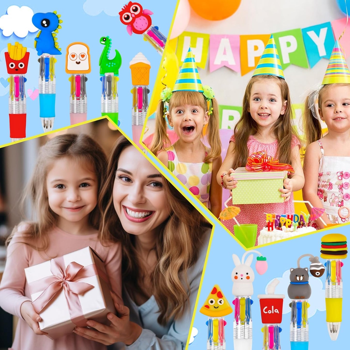 50Pcs Mini Multicolor Pens in One 4-in-1 Cute Pens Bulk for Kids, Ballpoint Pen for Birthdays and Children's Parties, Fun Pen Gifts Assorted Ink Kawaii Pen