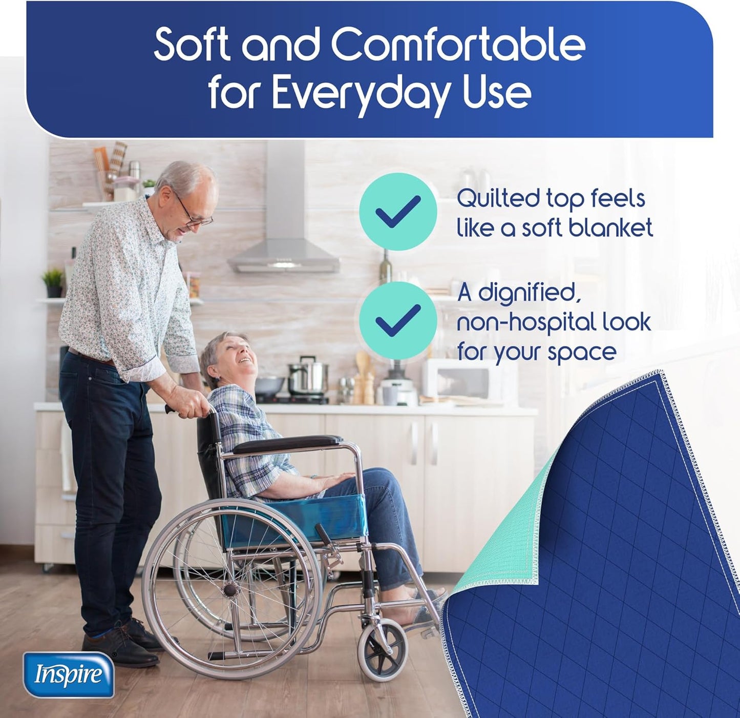 Inspire Waterproof Chair Pad, Dark Colored to Hide Stains, 18 x 24 – Quilted, for Incontinence Washable, for Adults and Kids Reusable Underpad