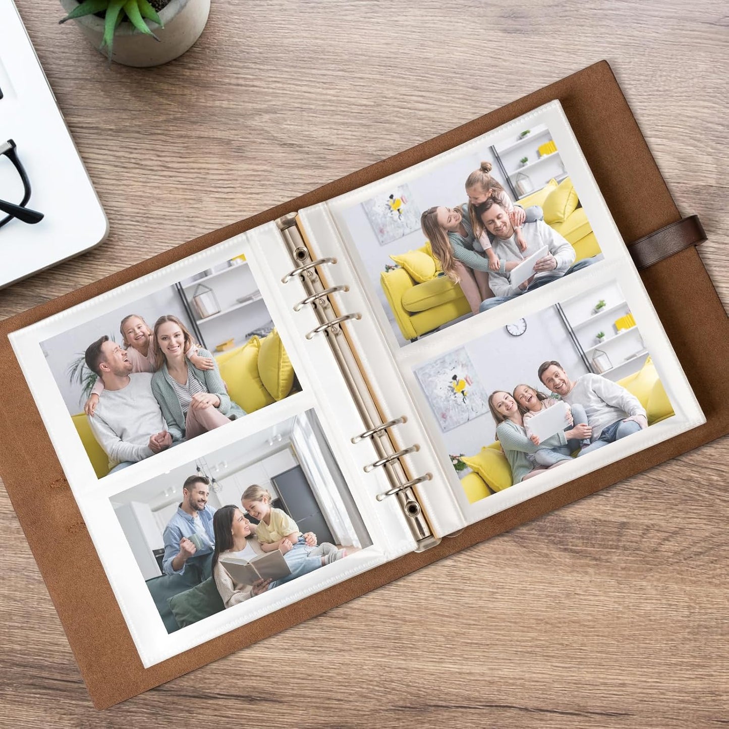 Photo Album 4x6 200 Photos, Genuine Leather Photo Albums with Writing Space with 30 Writing Paper, Travel Family Wedding Kids Graduation Ultrasound Baby Picture Album Scrapbook Photo Album（Flowers）