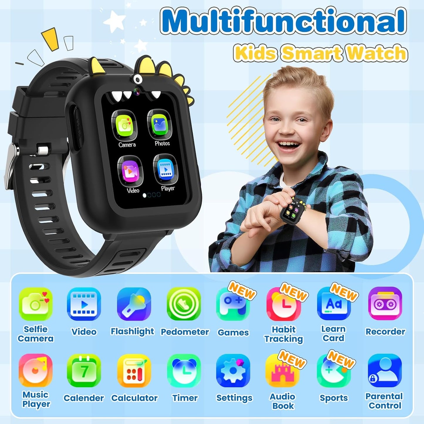 Smart Watch for Kids with 39 Games Camera Video Recorder Music Alarm Calculator Calendar Flashlight Parental Control Pedometer, Gift Toys for 4-12 Years Old Boys and Girls (Black)