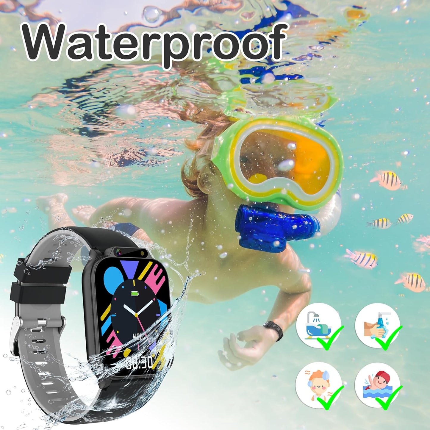 Smart Watch for Kids with Fitness & Sleep Tracker, Waterproof Kids Smart Watch Boys Gifts Age 5-12, Heart Rate Sport Modes SOS Button DIY Dial HD Camera Alarm Clock Games Music Recorder, NO APP/Phone