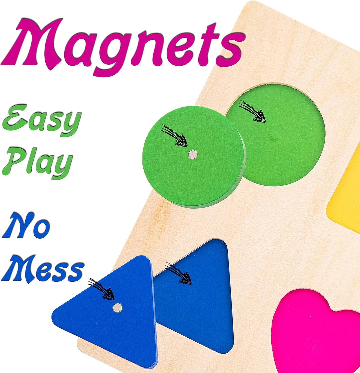 Magnetic Wooden Educational Shape Puzzle - Learn Colors & Shape Recognition Toy – Toddler Preschool Game – Kids Montessori Education