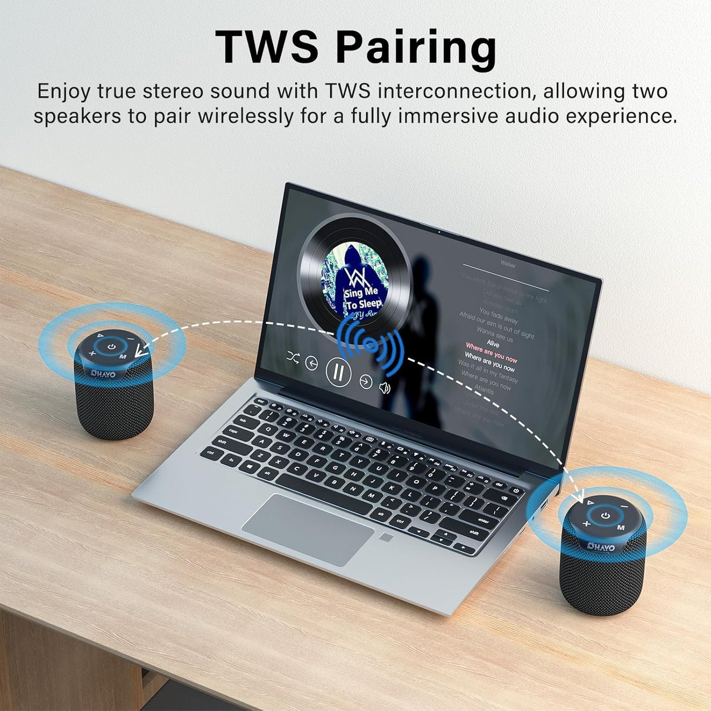 OHAYO Portable Bluetooth Speaker,IPX7 Waterproof Speakers, 15W Loud Stereo Sound, Wireless V5.3, AUX&TF-Card in, TWS, Built-in Mic, Black