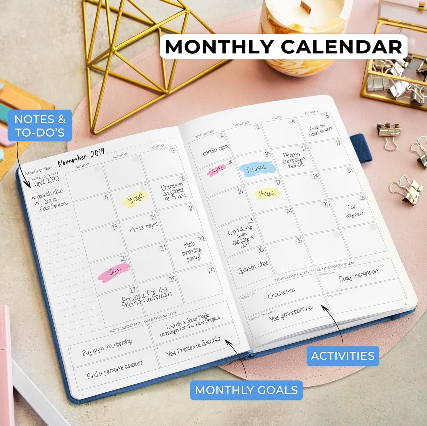 Legend Planner Daily for 3 Months – Undated Monthly Weekly & Daily Planner to Hit Goals. Organizer & Productivity Journal, A5 (Mystic Blue)