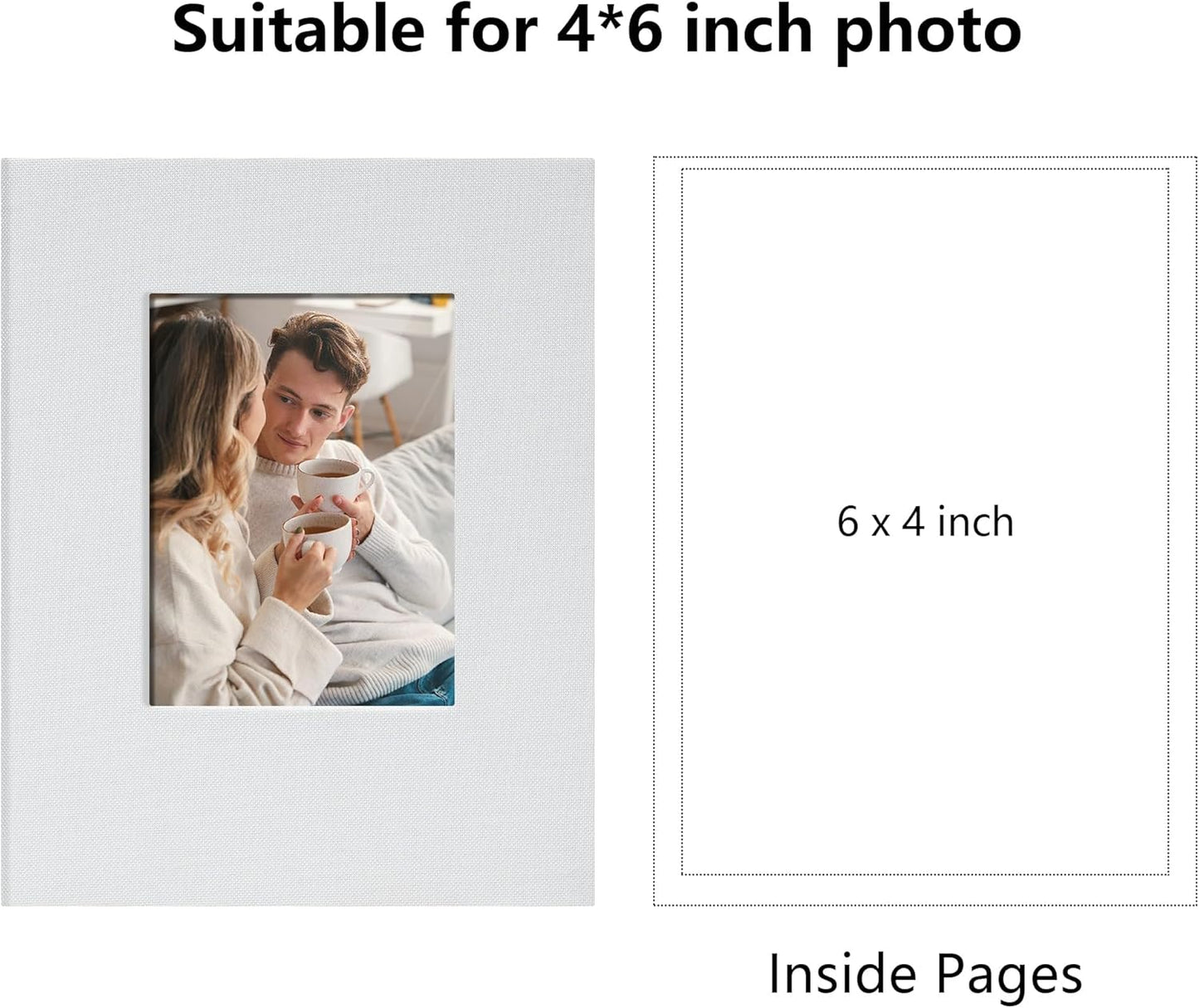 Small 4x6 Photo Album 24 Pockets Linen Cover with Front Window Portable Mini Picture Book for Travel Wedding Memories Organizer White